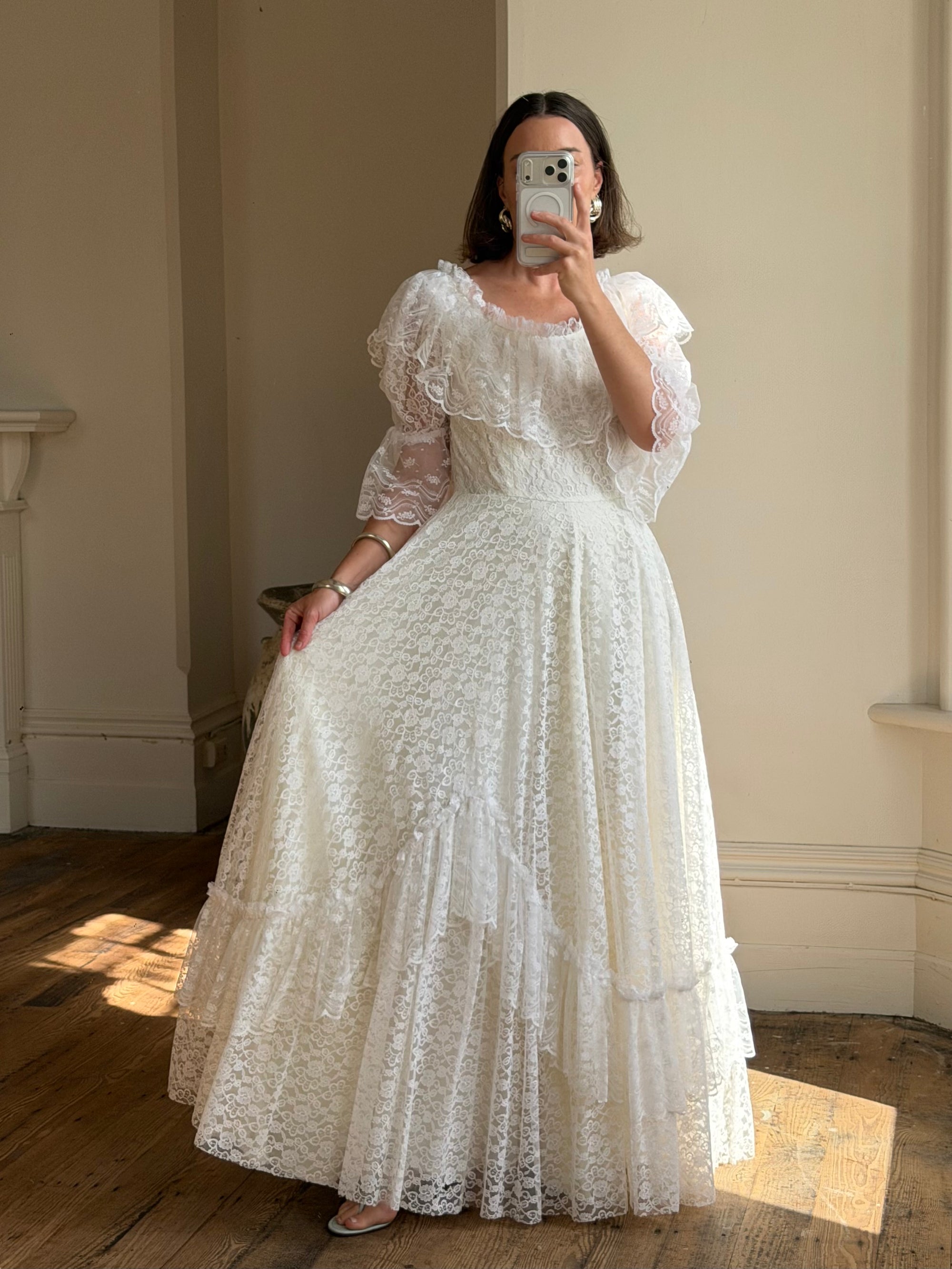 Vintage 70s Lace Prairie Wedding Dress