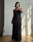 Vintage 90s Pure Silk Tiered Ruffle Dress Navy