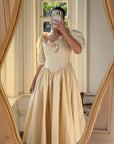 Vintage 90s Silk Dupion Rosette Bridal Midi Gown