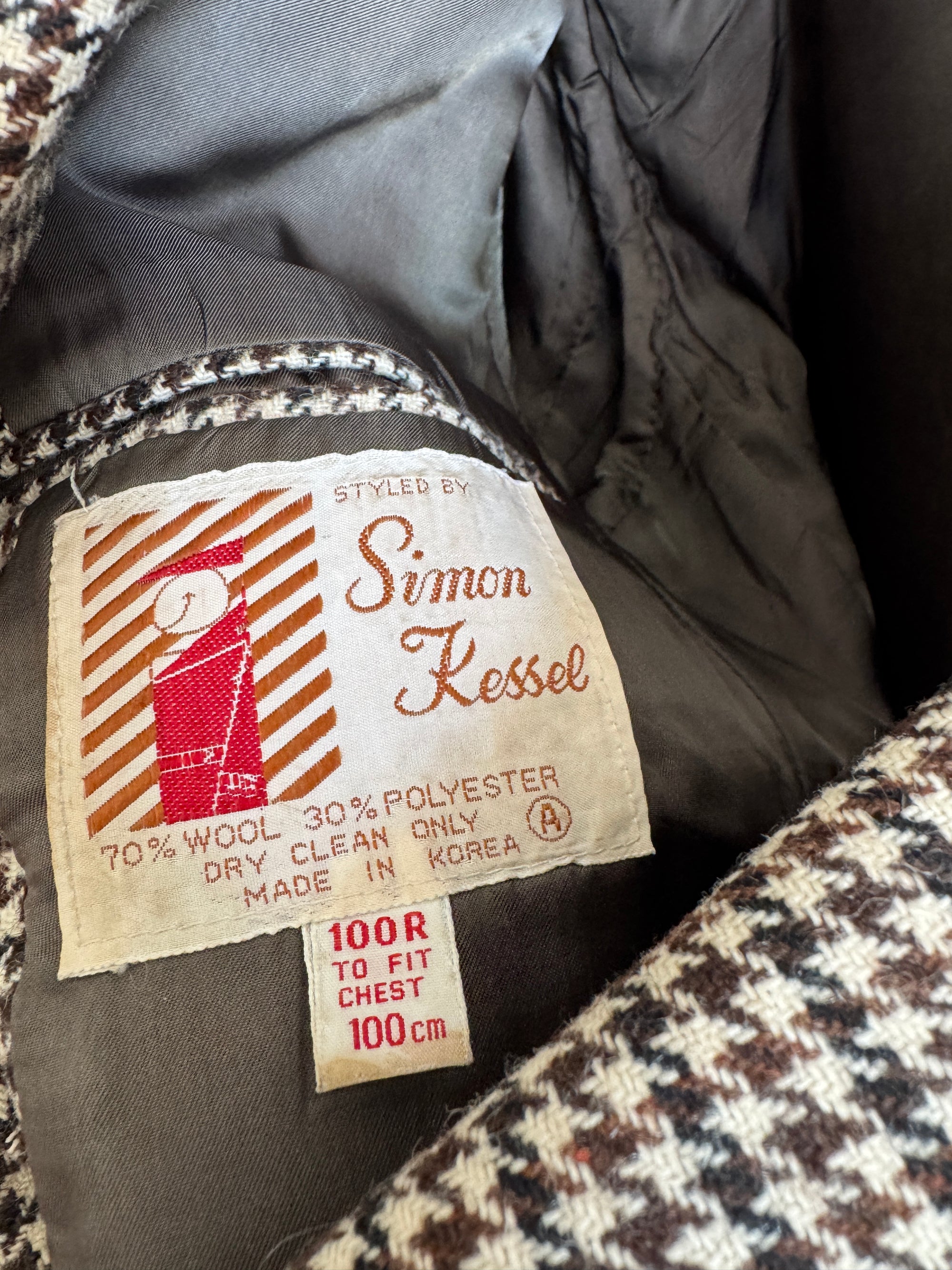 Vintage 60s Wool Blend Brown Herringbone Blazer