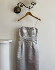 Vintage 90s Baby Blue Satin Embroidered Floral Column Midi