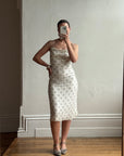 Vintage 90s Pure Silk Silver Beaded Tinsel Dress Ivory