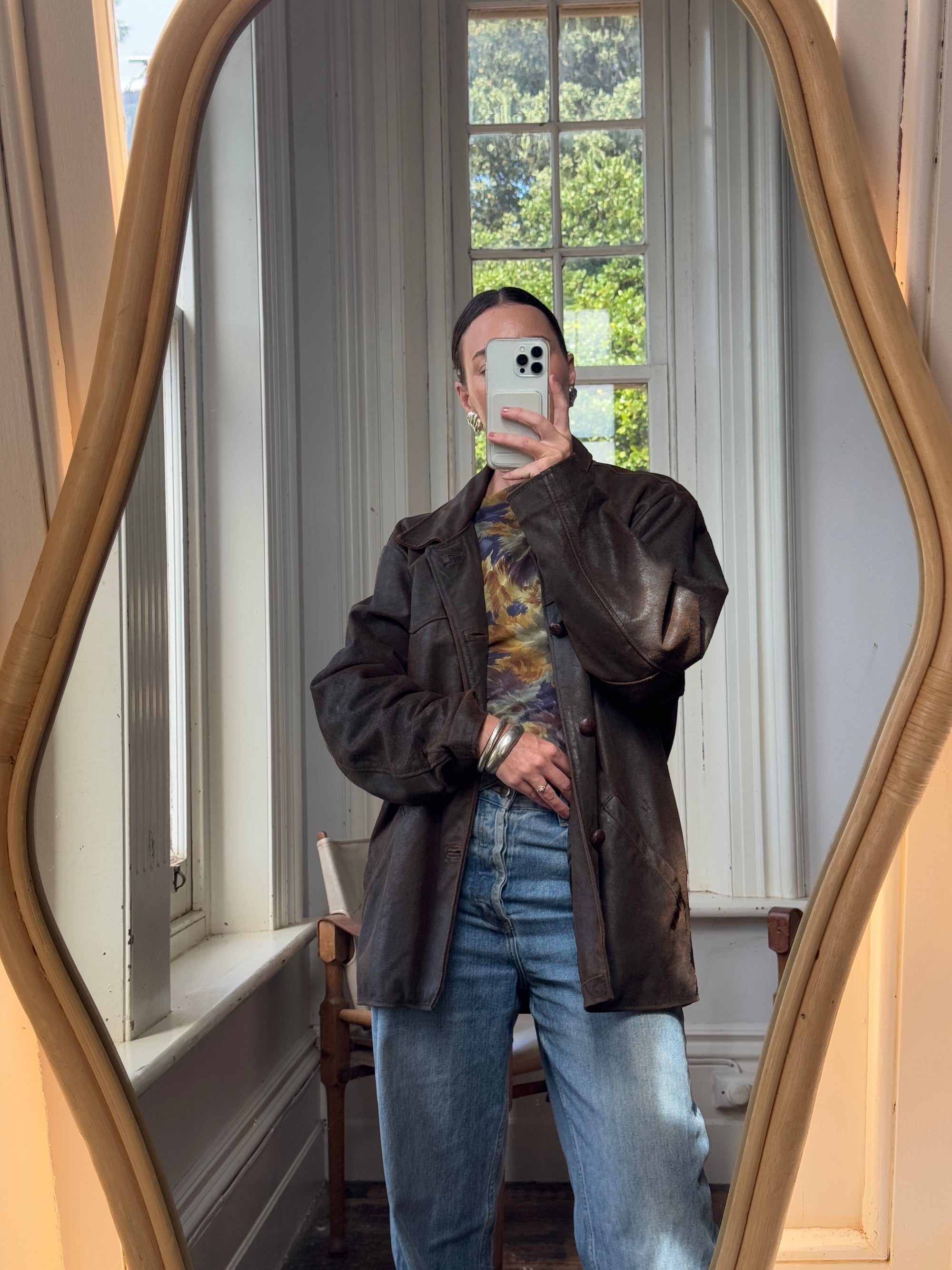 Vintage 80s Brown Suede Leather Bomber Jacket