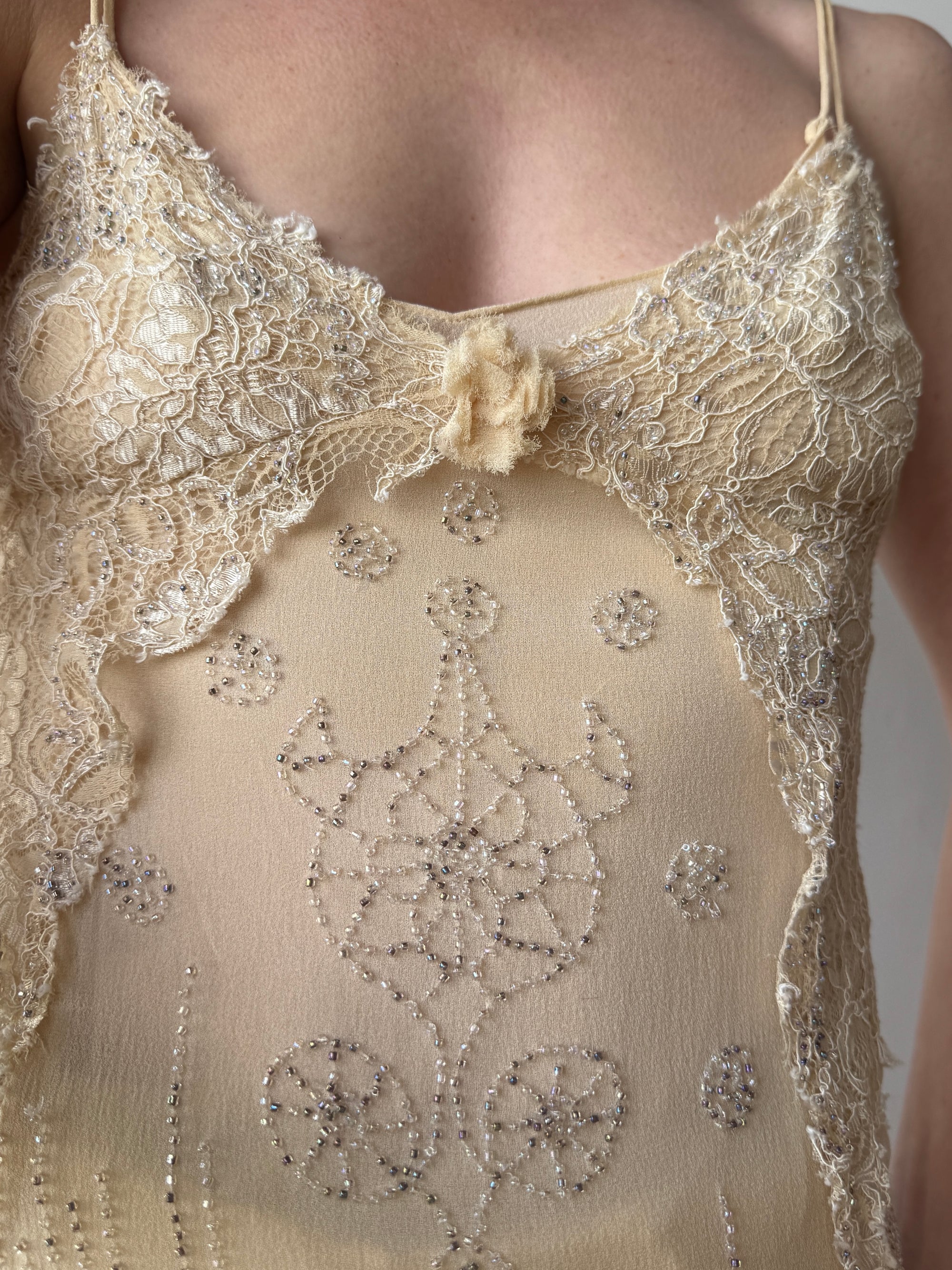 Vintage 90s DKNY Pure Silk Embroidered Camisole Creme