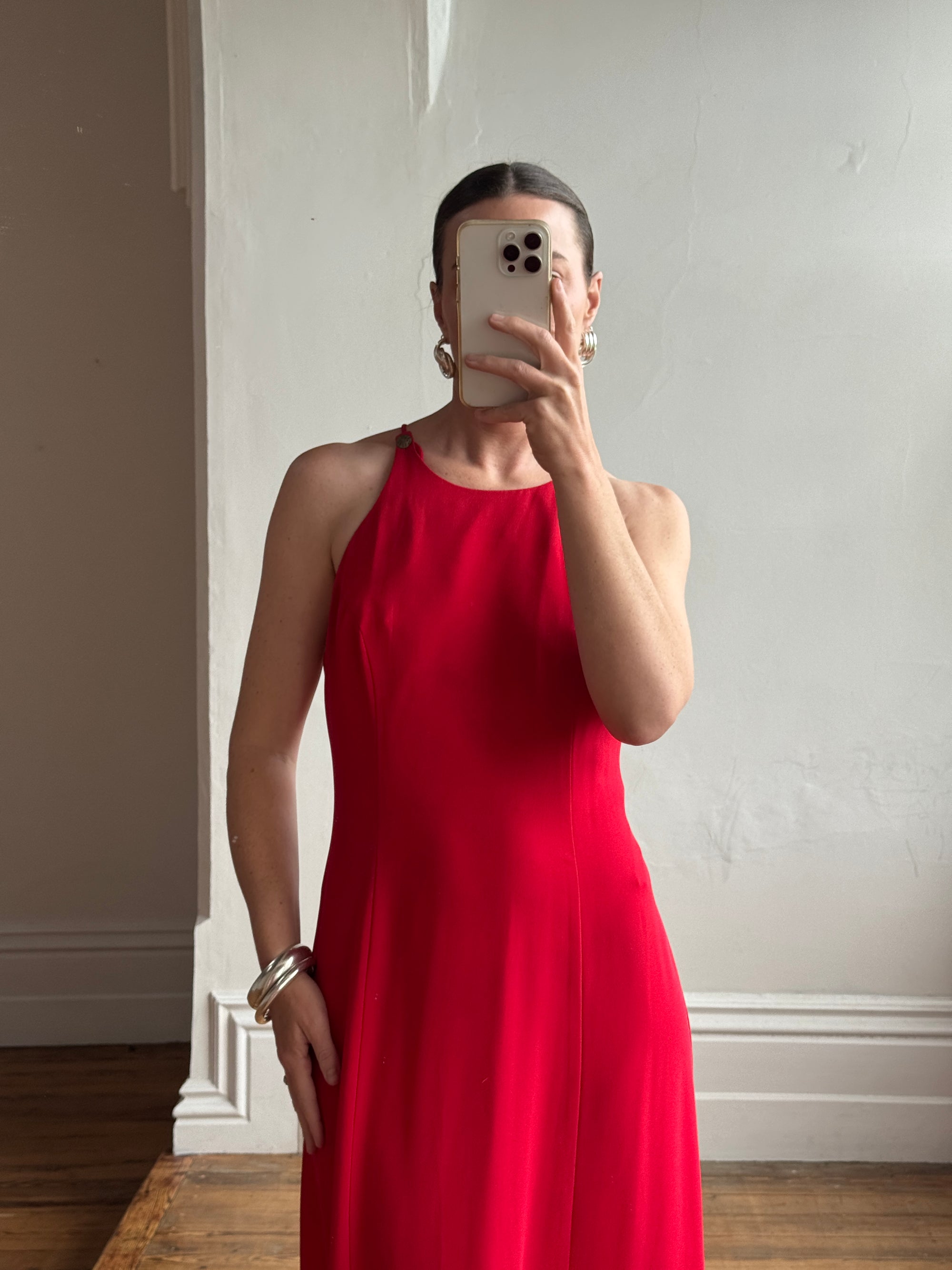 Vintage 90s Crimson Crepe High Front Dress