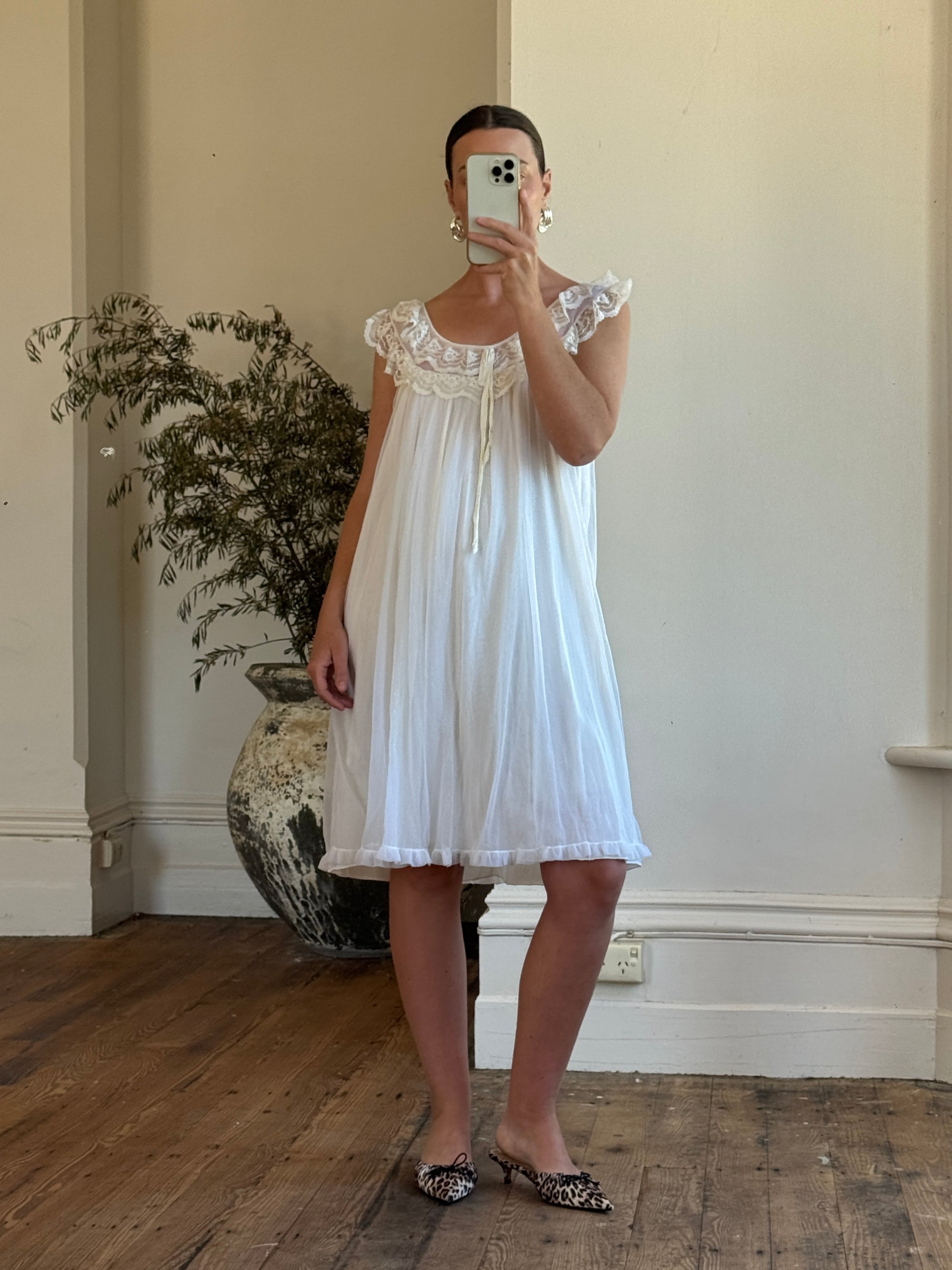 Vintage 50s Wedding Morning Ruffle Slip Ivory