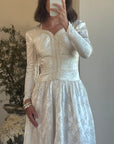 Vintage 40s Jacquard Long Sleeve Wedding  Dress