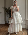 Vintage 50s Sheer Brodiere Anglaise Tiered Wedding Dress