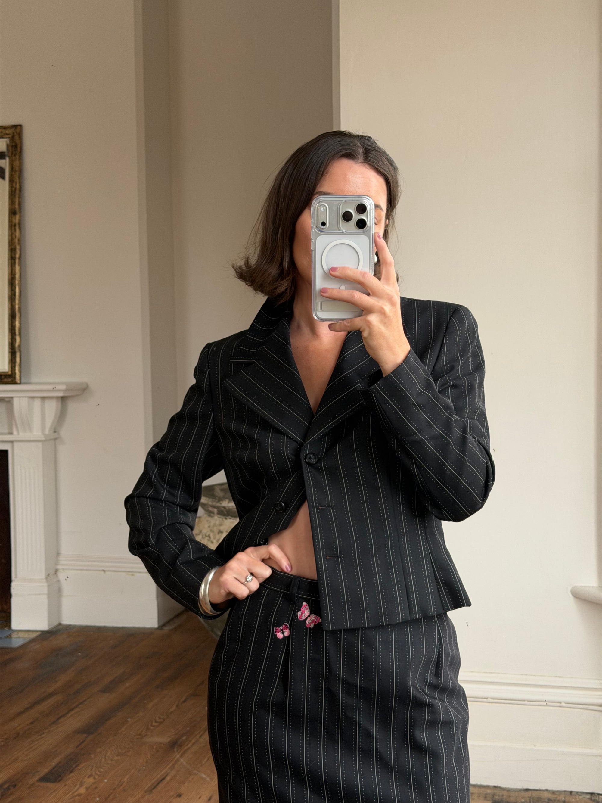 Vintage 90s Escada Pinstripe Wool Butterfly Tailored Set