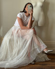 Vintage 80s Sheer Organza Webbed Lace Bridal Skirt