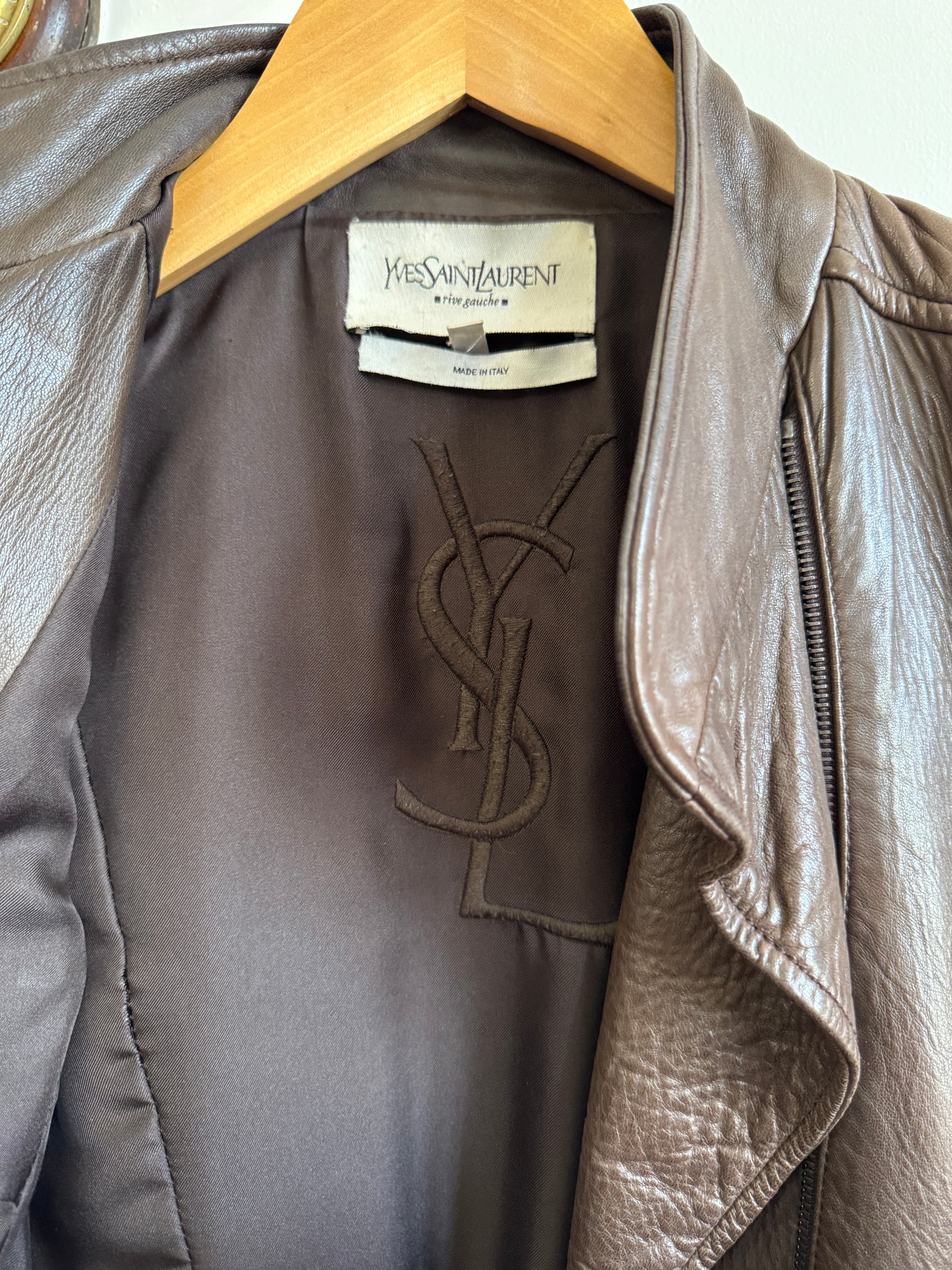 Vintage Y2K YSL Rive Gauche Leather Jacket Chocolate