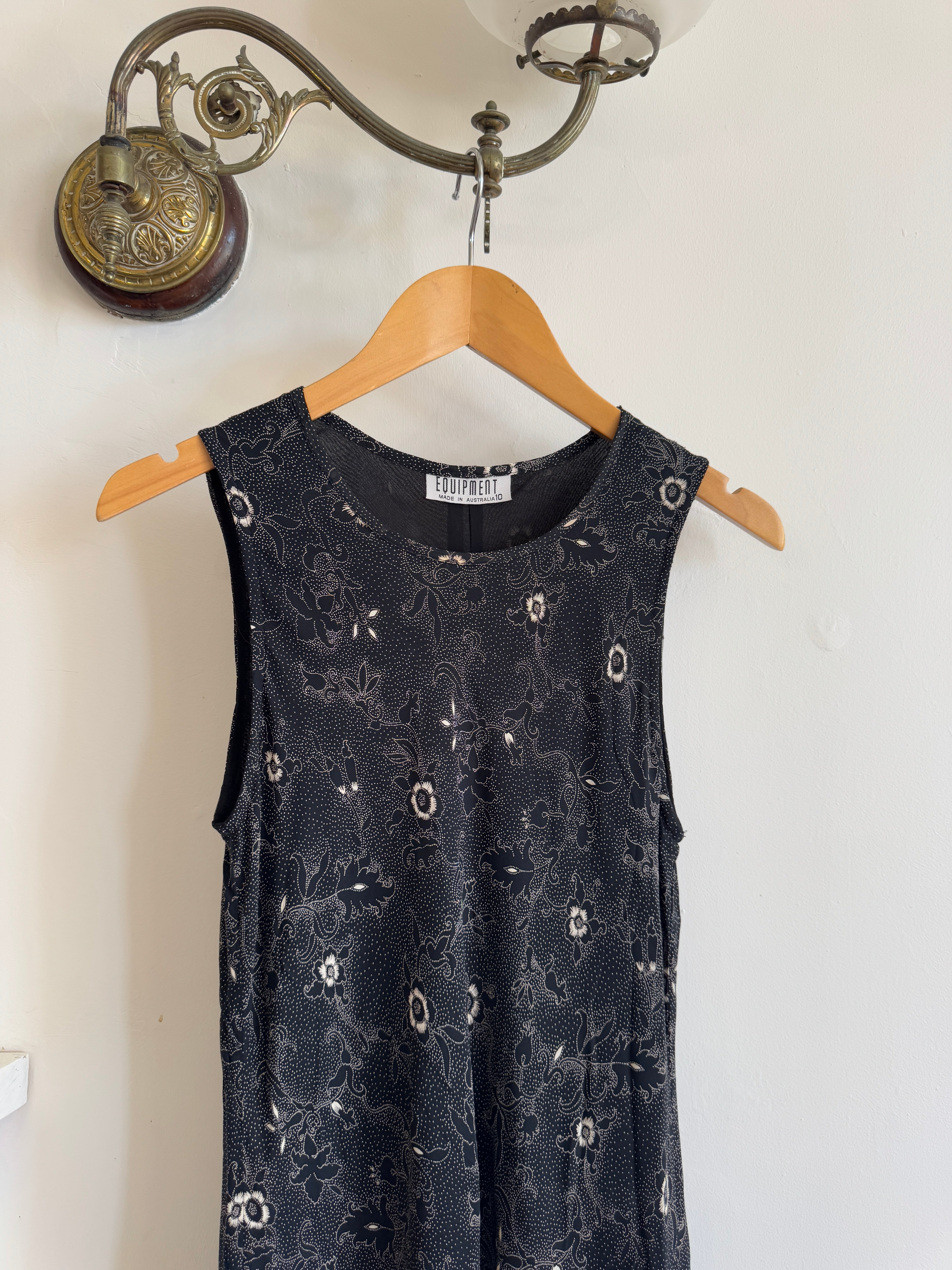 Vintage 90s Bias Cut Day Dress Black Floral
