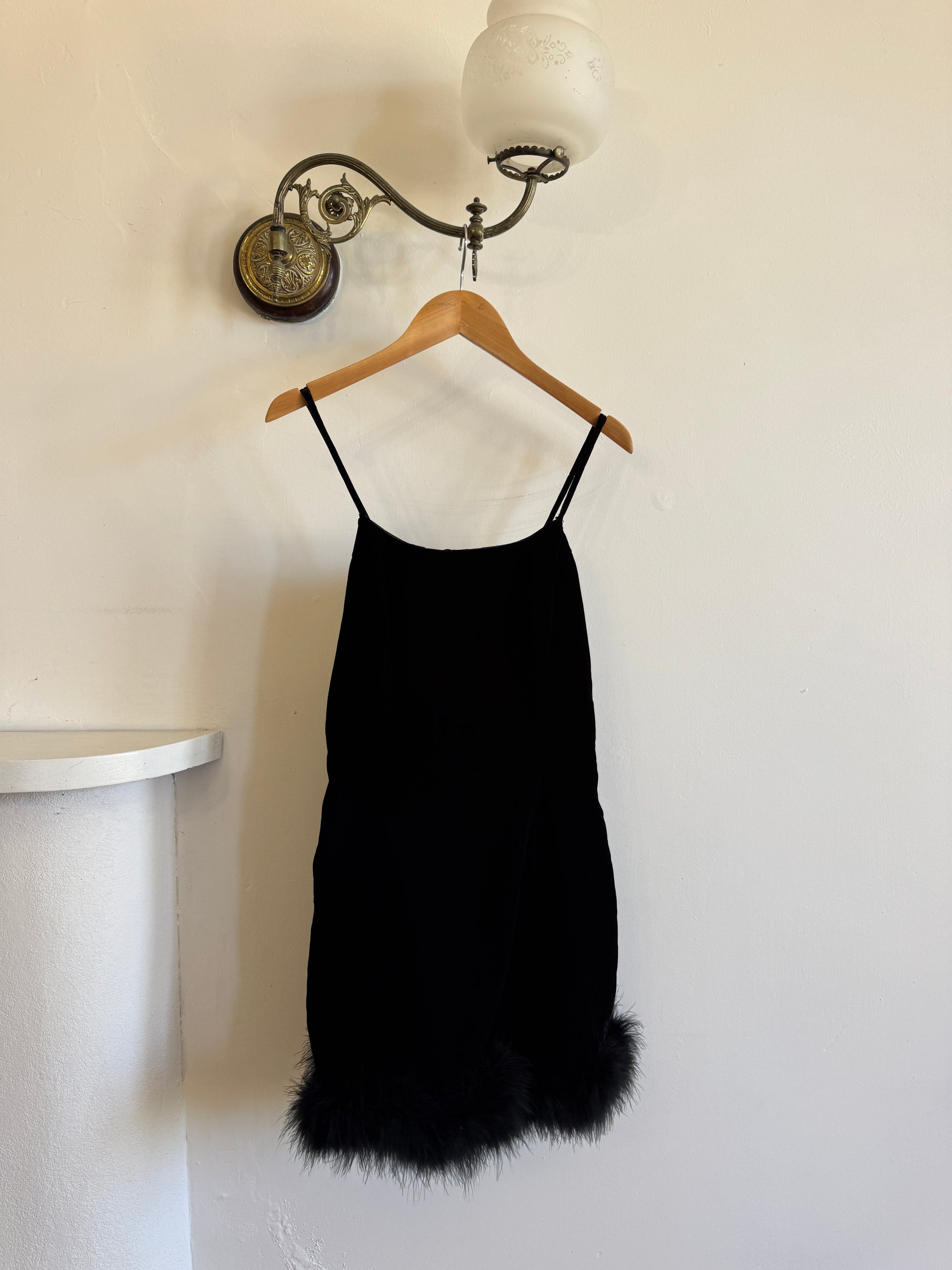 Vintage 90s Velvet Ostrich Feather Micro Mini Noir