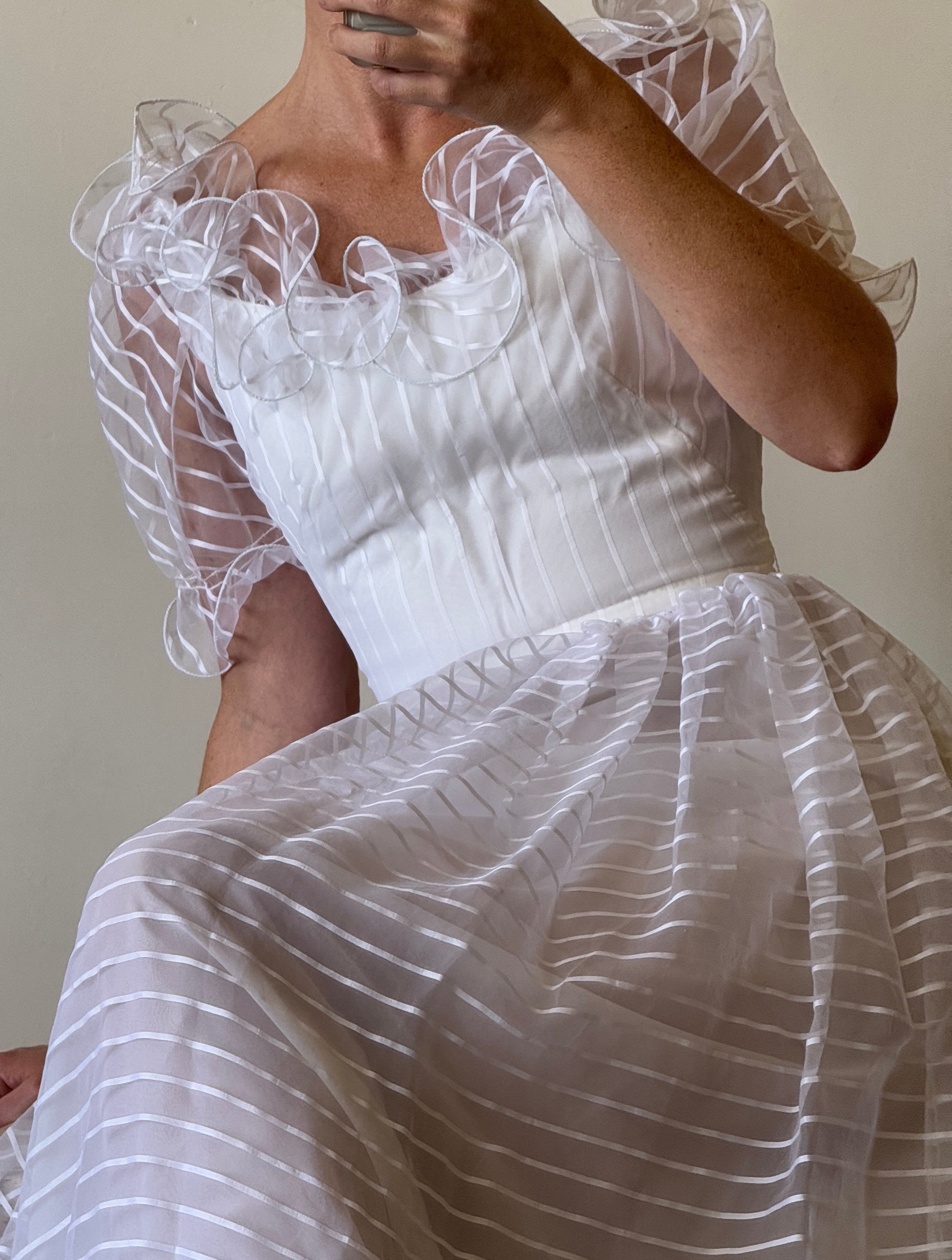 Vintage 70s Organza Sheer Stripe Wedding Dress