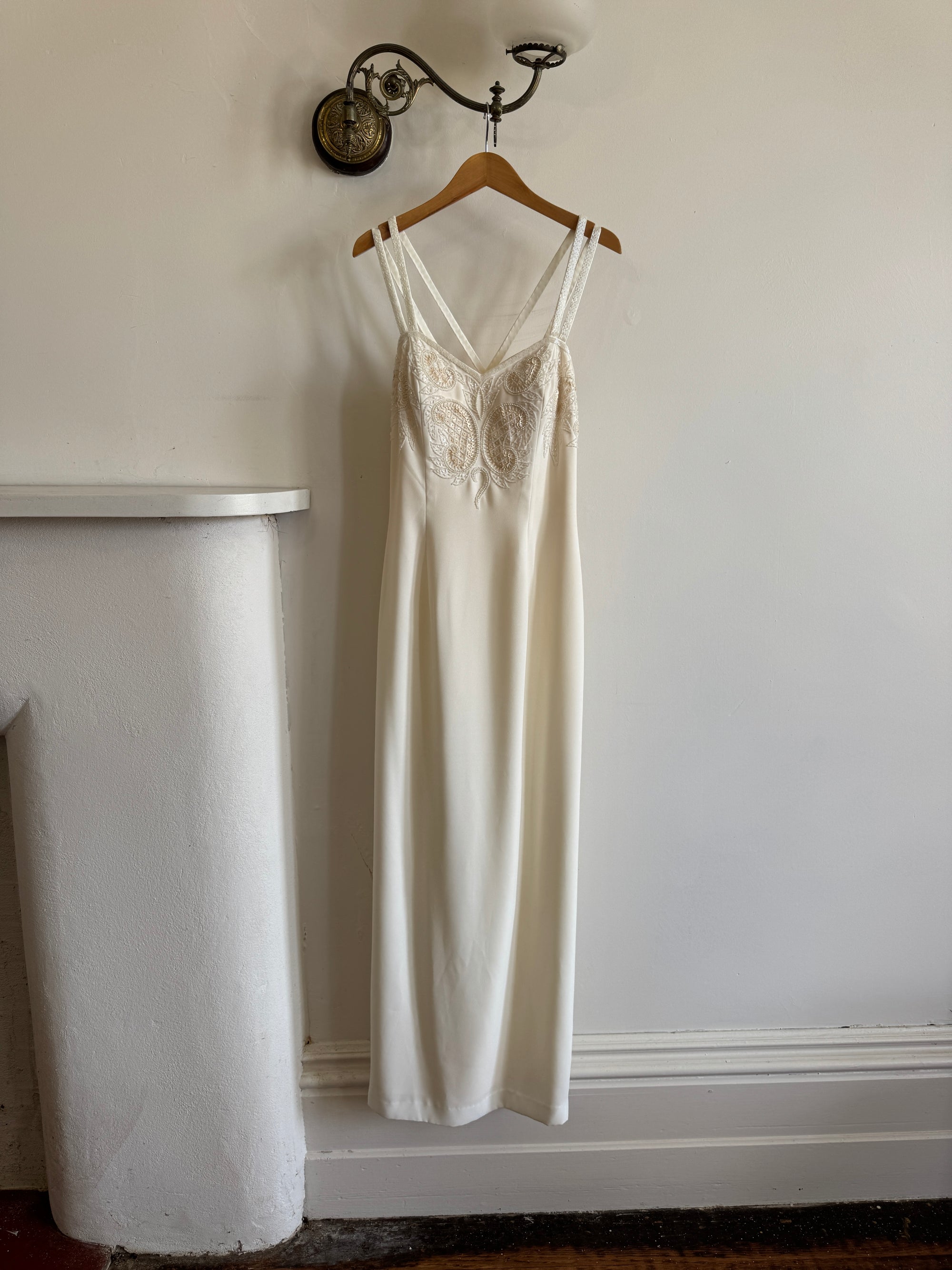 Vintage 90s Crepe Beaded Column Bridal Slip