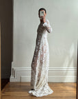 Vintage 60s Guipure Lace Long Sleeve Wedding Gown with Train