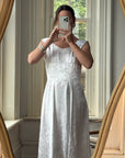 Vintage 50s Satin Jacquard Scalloped Bridal Dress