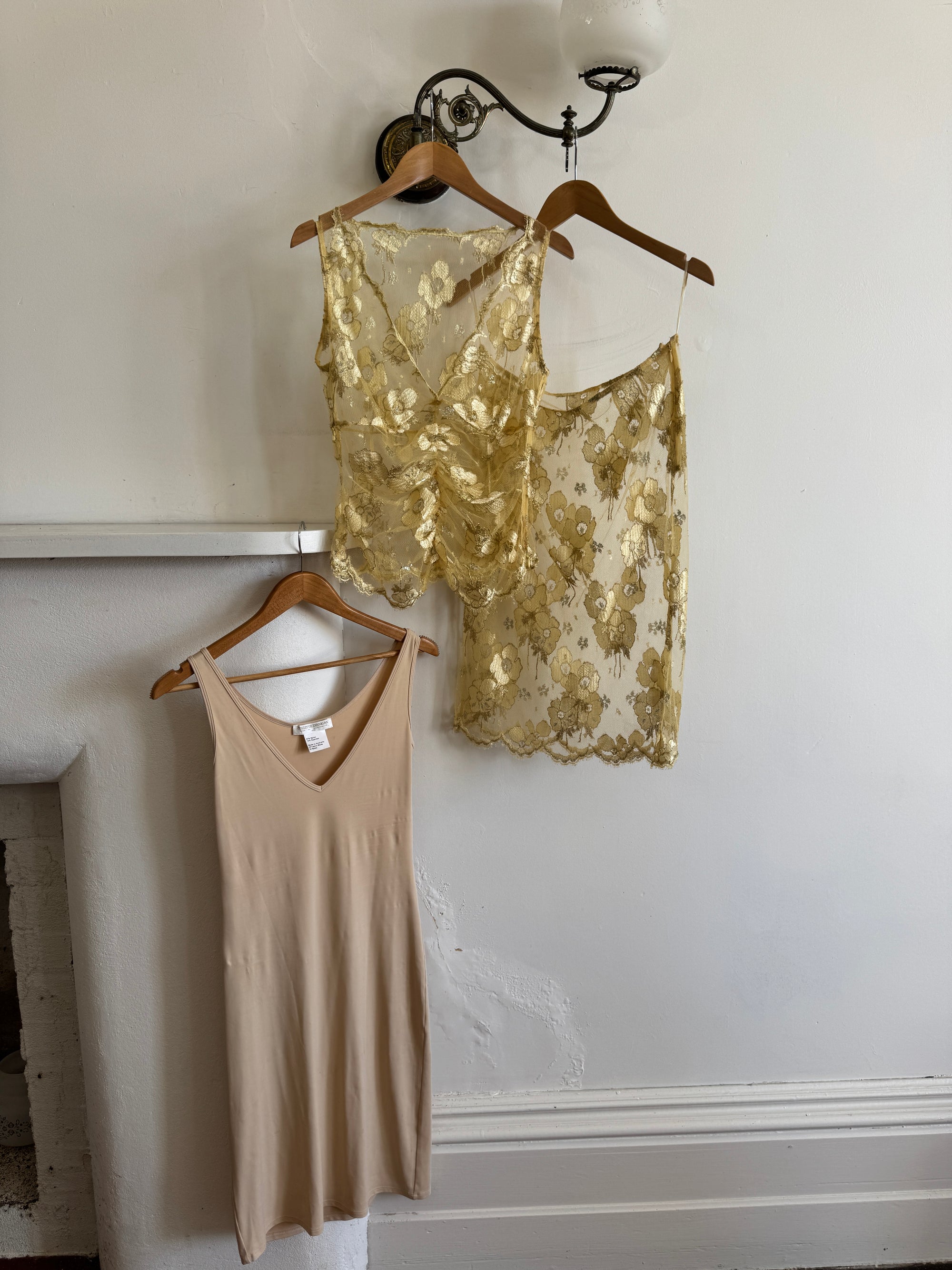 Vintage 2002 Collette Dinnigan Gold Foil Floral Two Piece Set