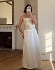 Vintage 90s Ruched Satin Two Piece Bridal Set Champagne