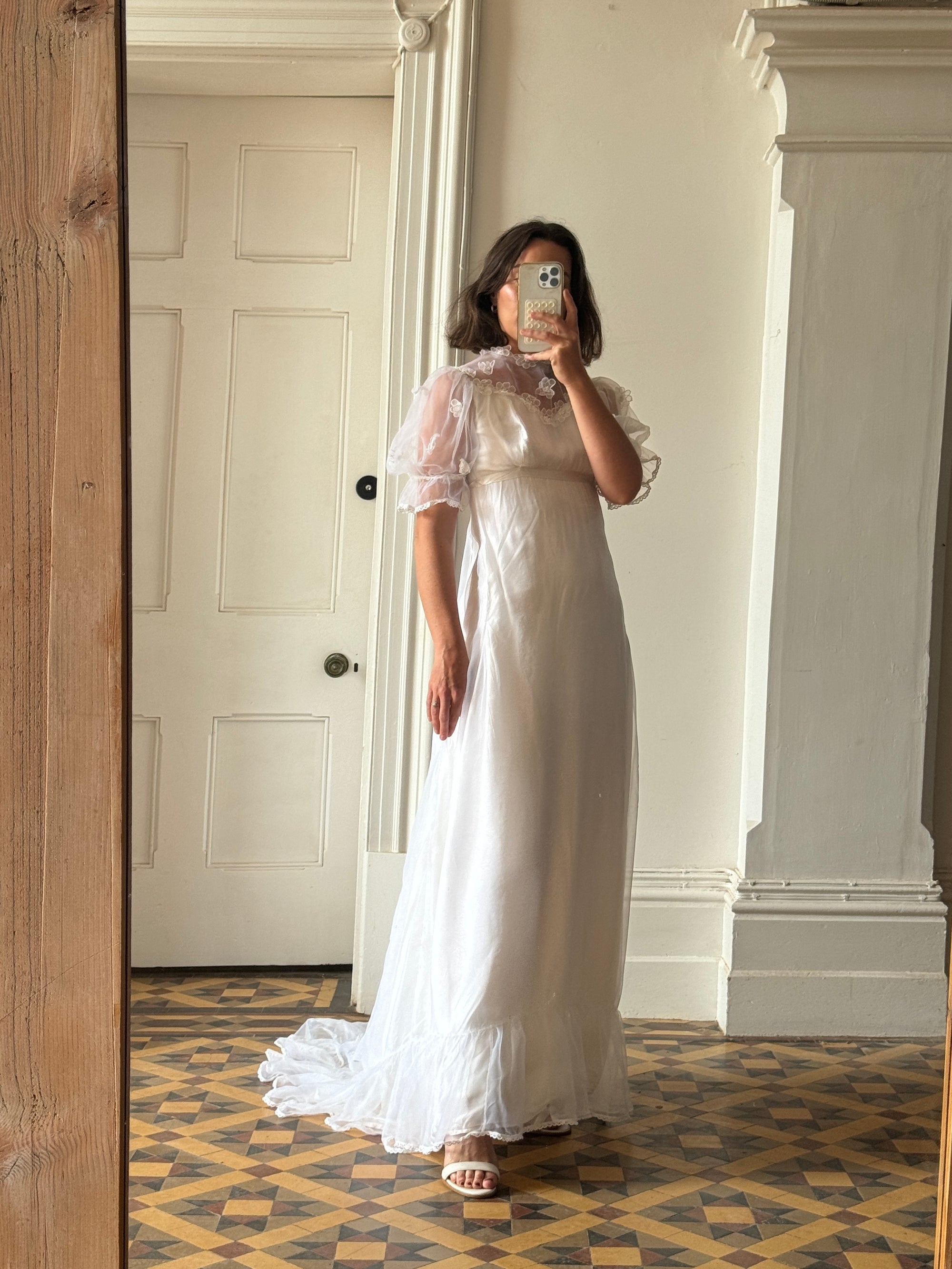 Vintage 60s Empire Organza Floral Wedding Dress