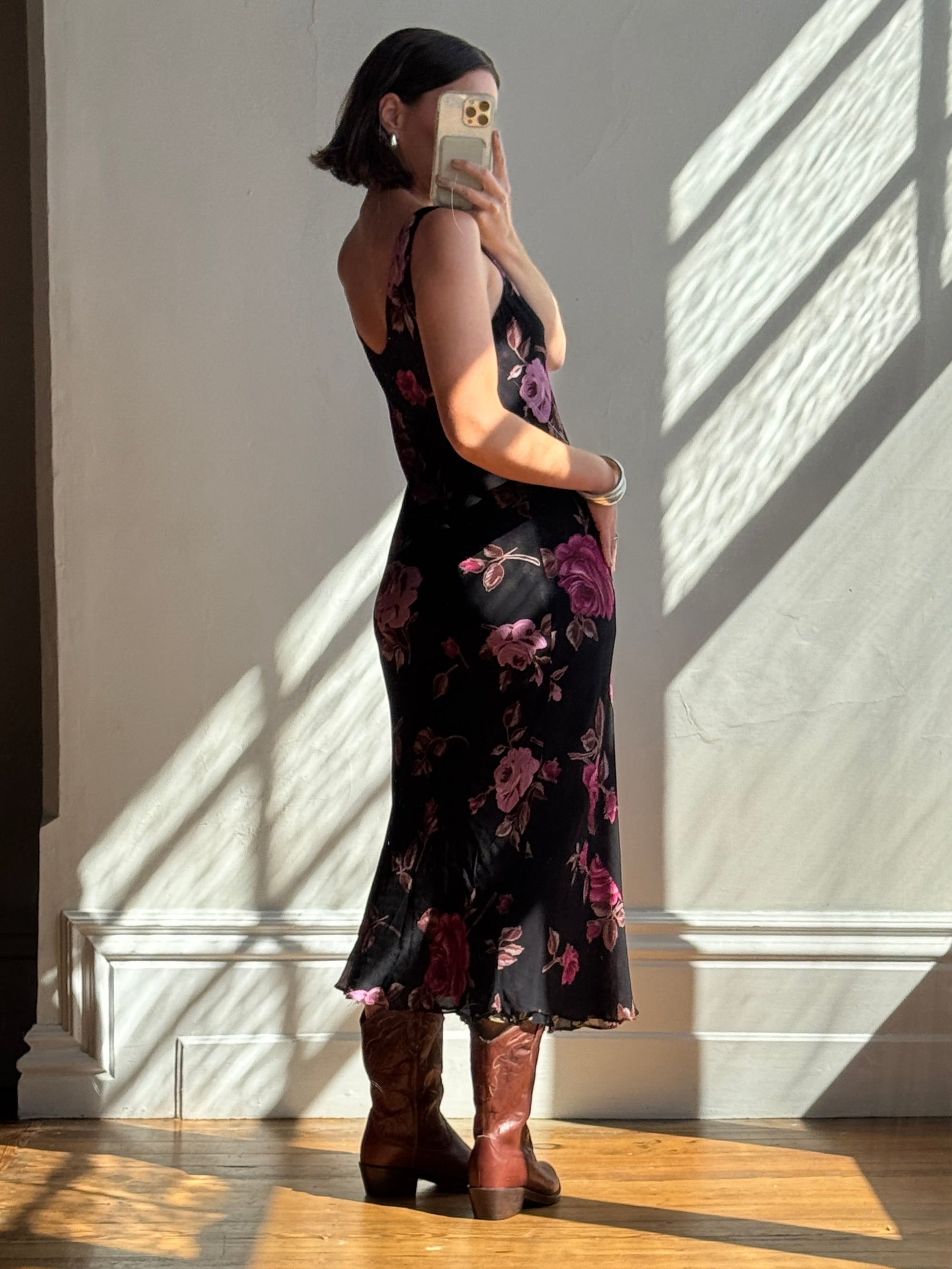 Vintage 90s Reversible Cowl Neck Floral Midi