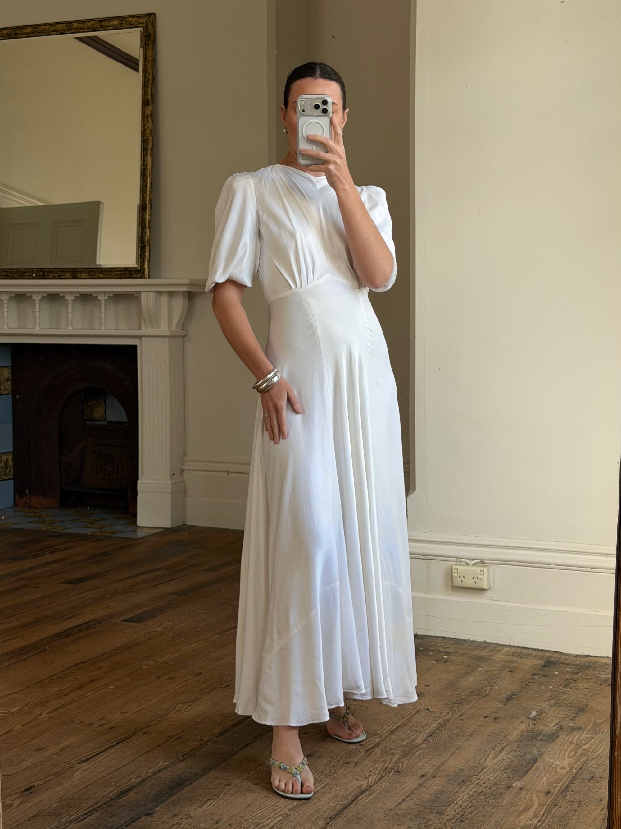 Vintage 40s Minimal Puff Sleeve Bias Wedding Dress