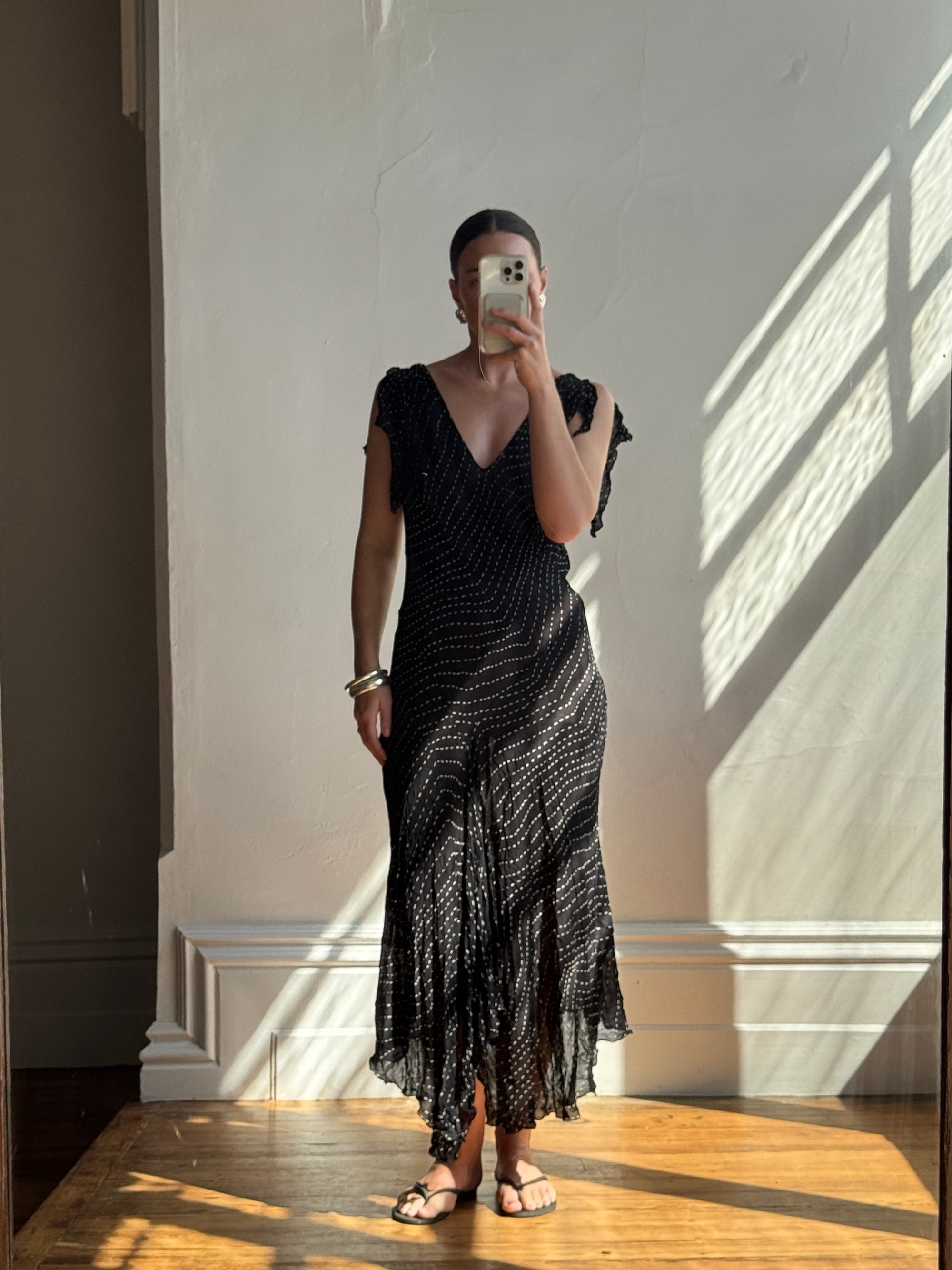 Vintage 90s Crinkle Sheer Fairy Dress Noir