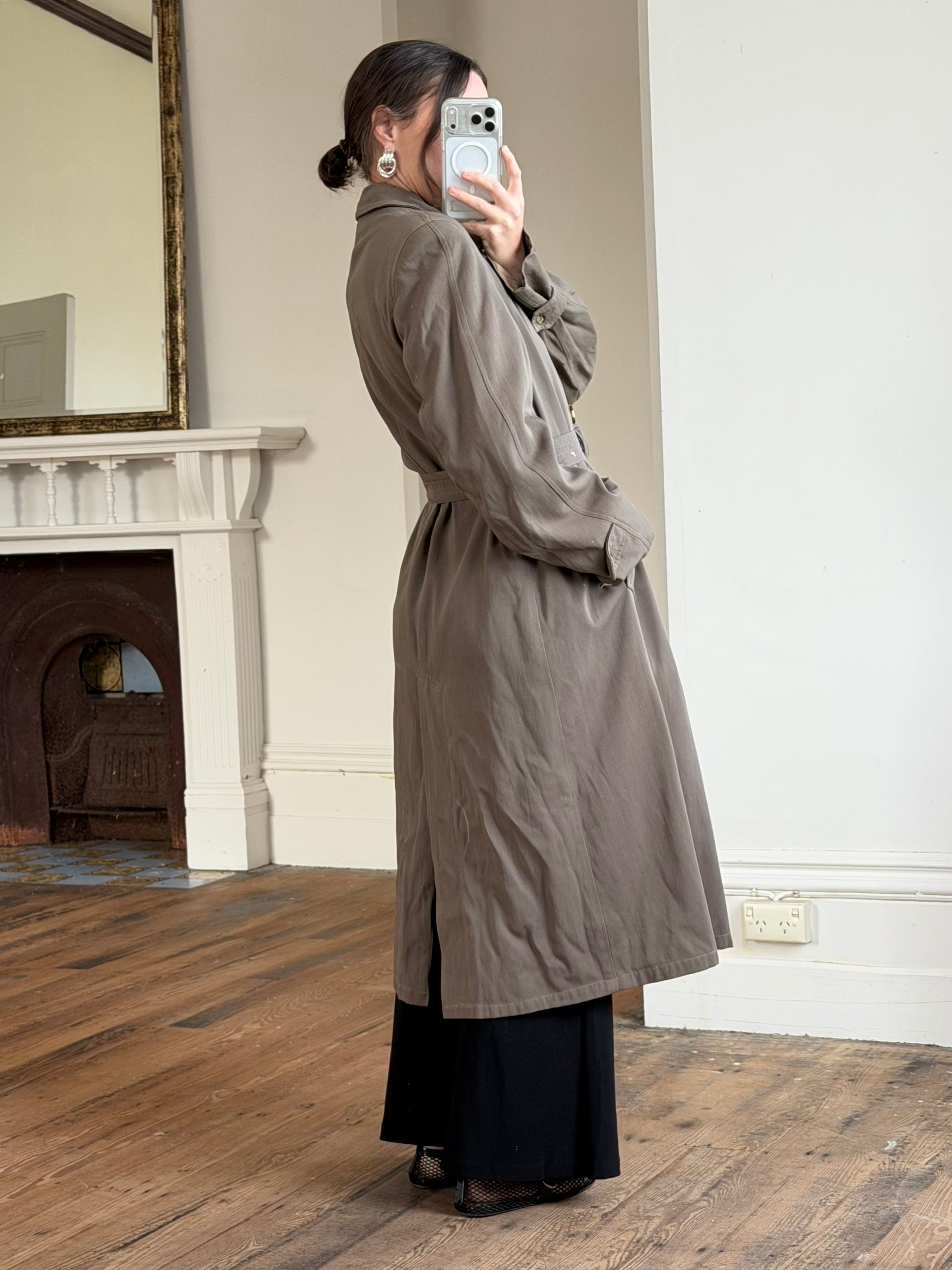 Vintage 70s Showerproof Double Breasted Trench Coat Olive