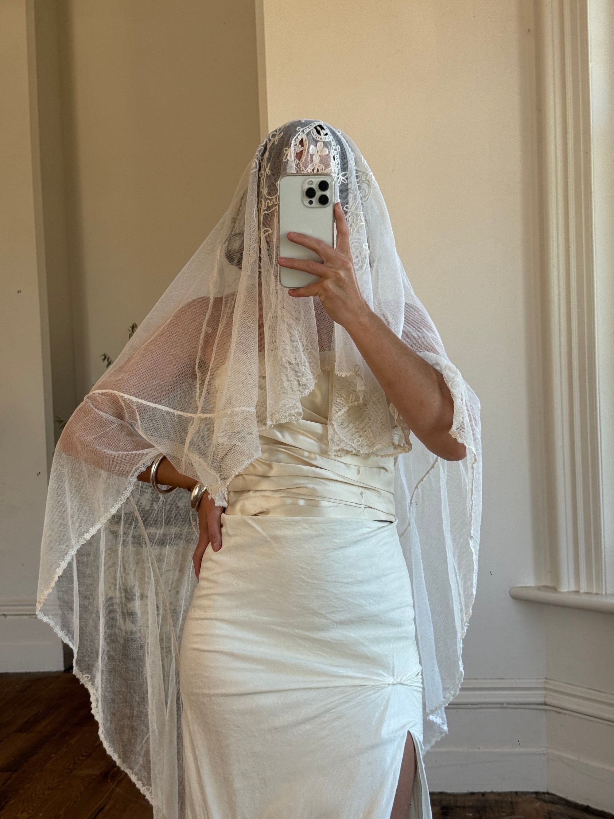 CMTB x Luce Di Luna Repurposed Antique Tambour Lace Chapel Length Veil