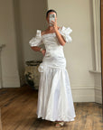 Vintage 80s Satin Drop Waist Wedding Gown