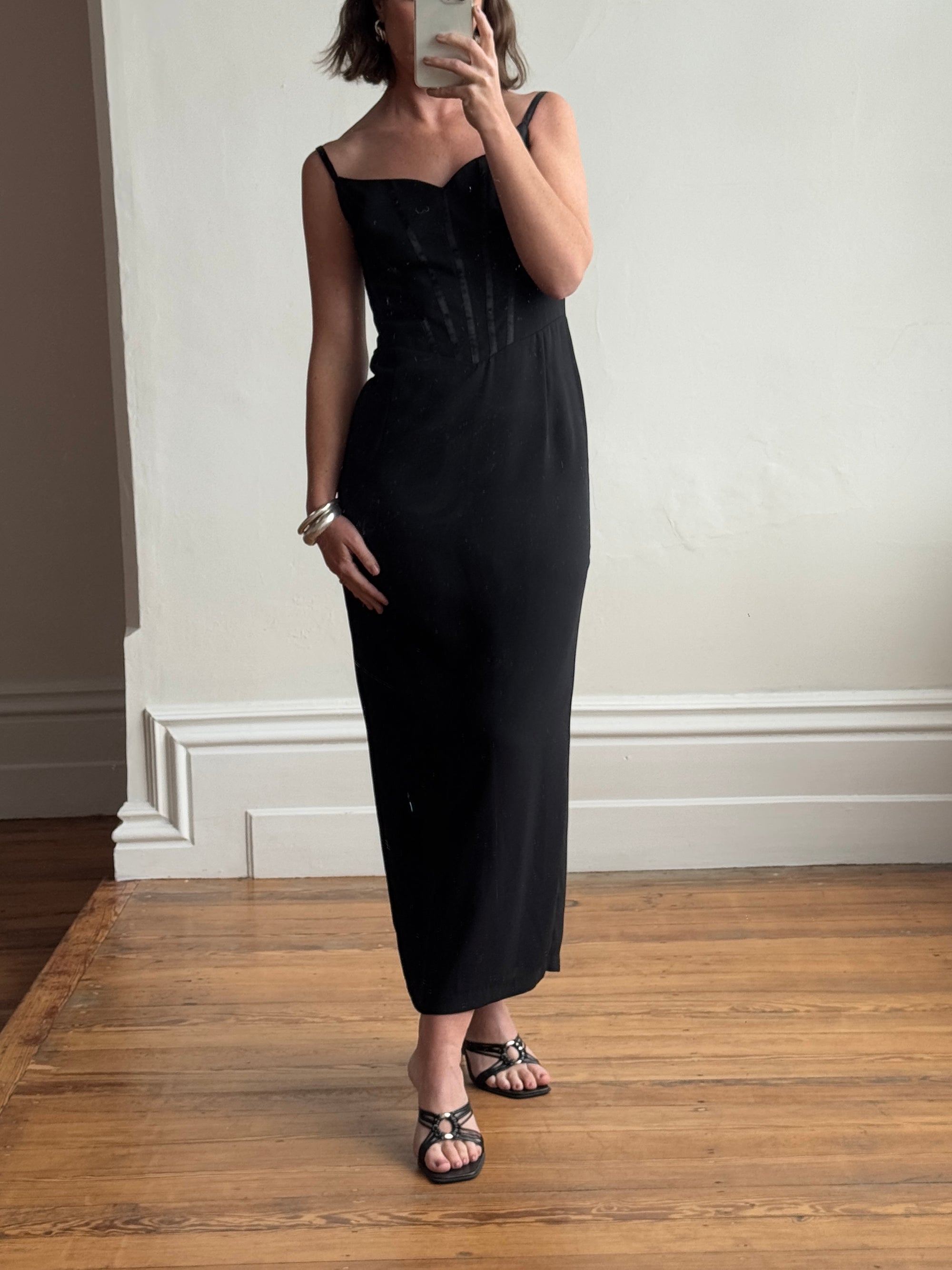 Vintage 90s Sweetheart Corset Pencil Dress Black