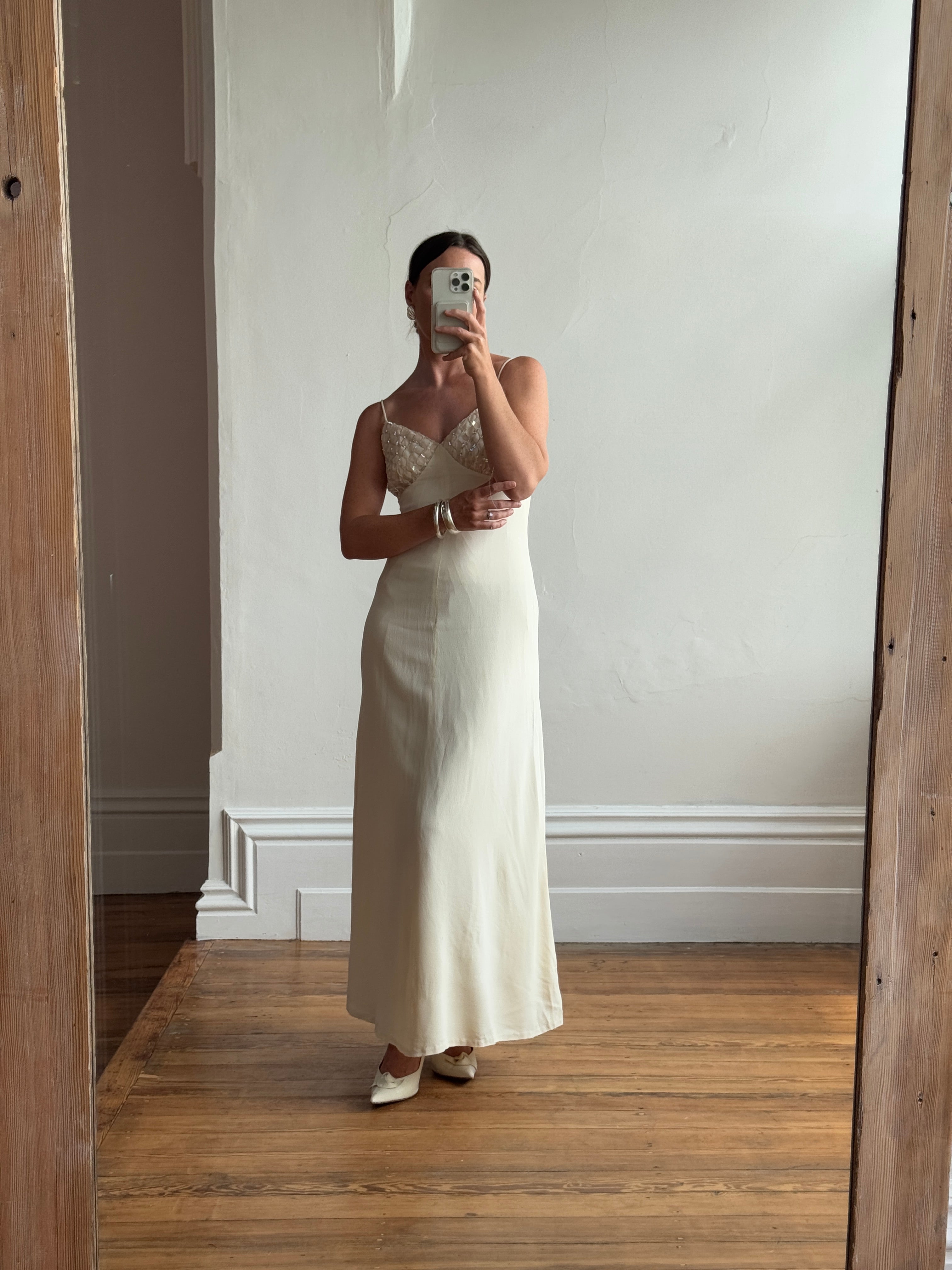 Vintage 60s Sequin and Crepe Slip Wedding Dress