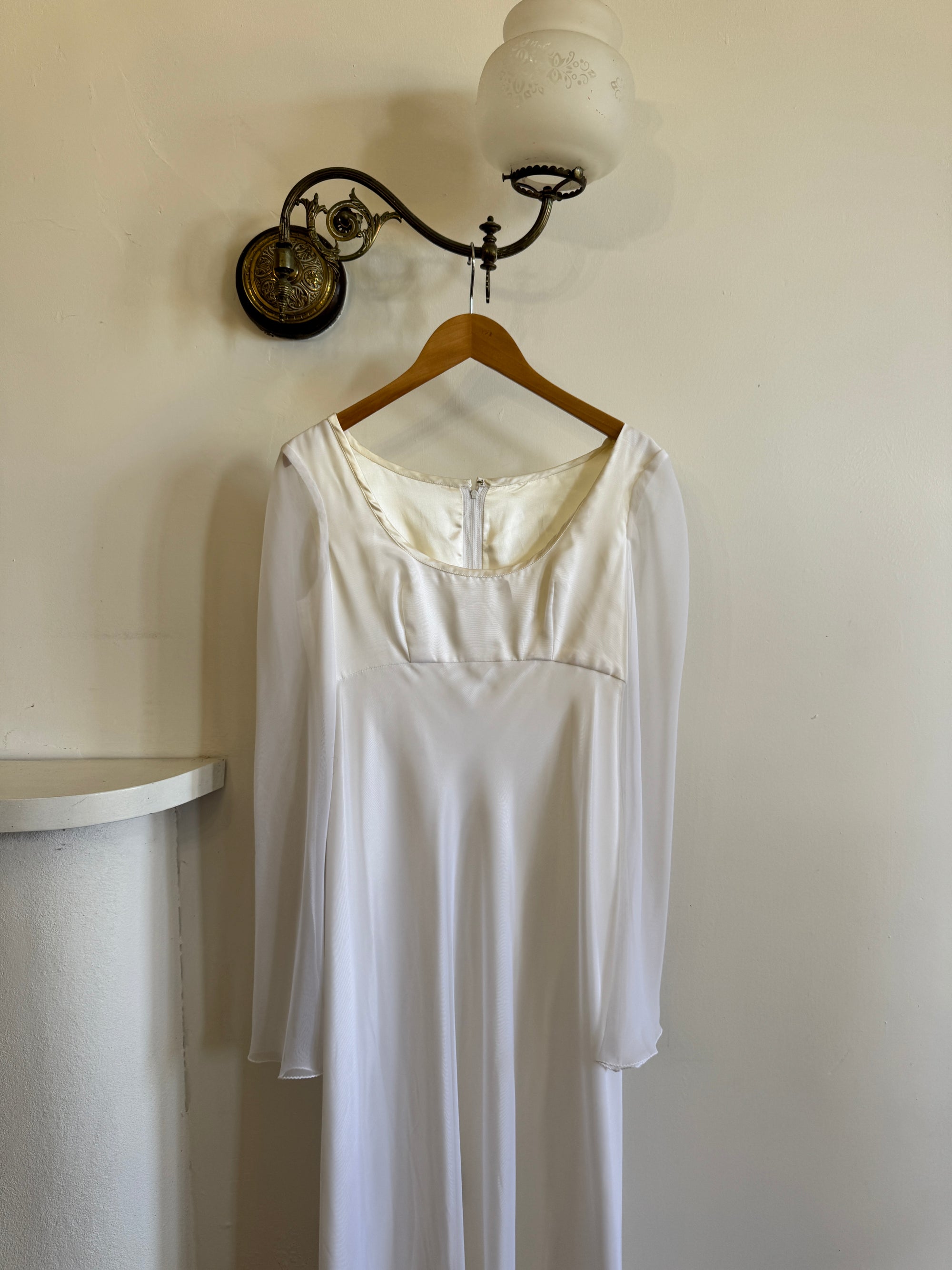 Vintage 90s Sheer Organza Long Sleeve Empire Bridal Dress