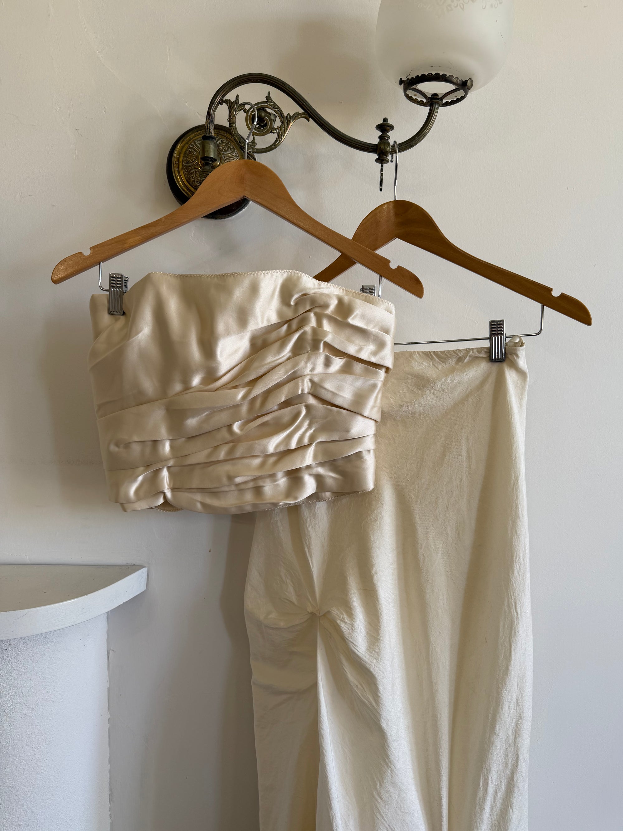 Vintage 90s Satin Bustier and Pure Silk Bridal Skirt Meringue