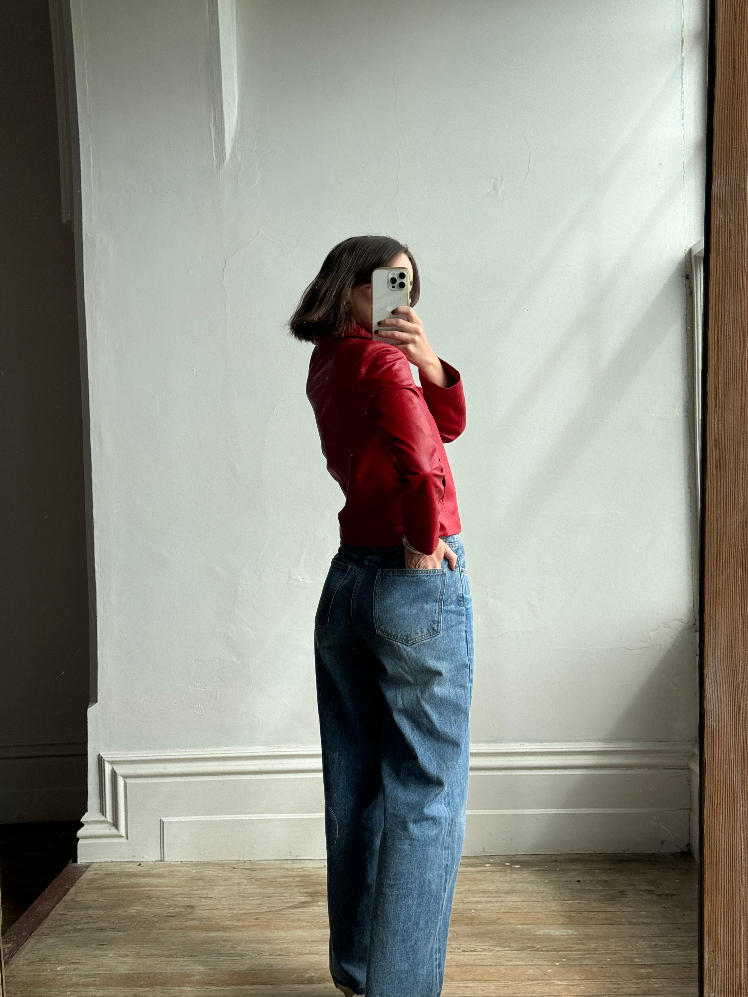 Vintage 90s Zip Front Leather Jacket Red