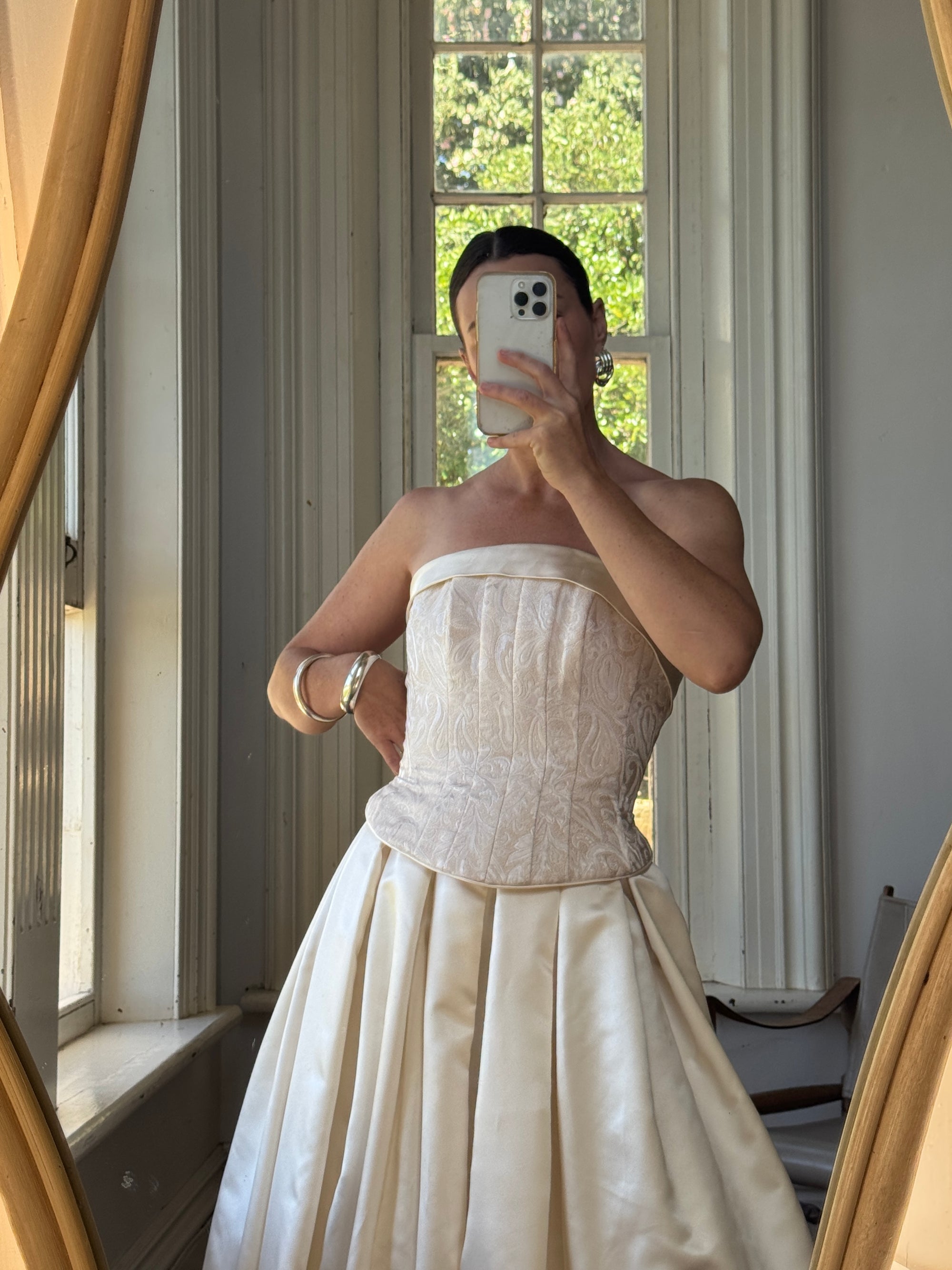 Vintage 90s Princess Brocade Champagne Wedding Gown