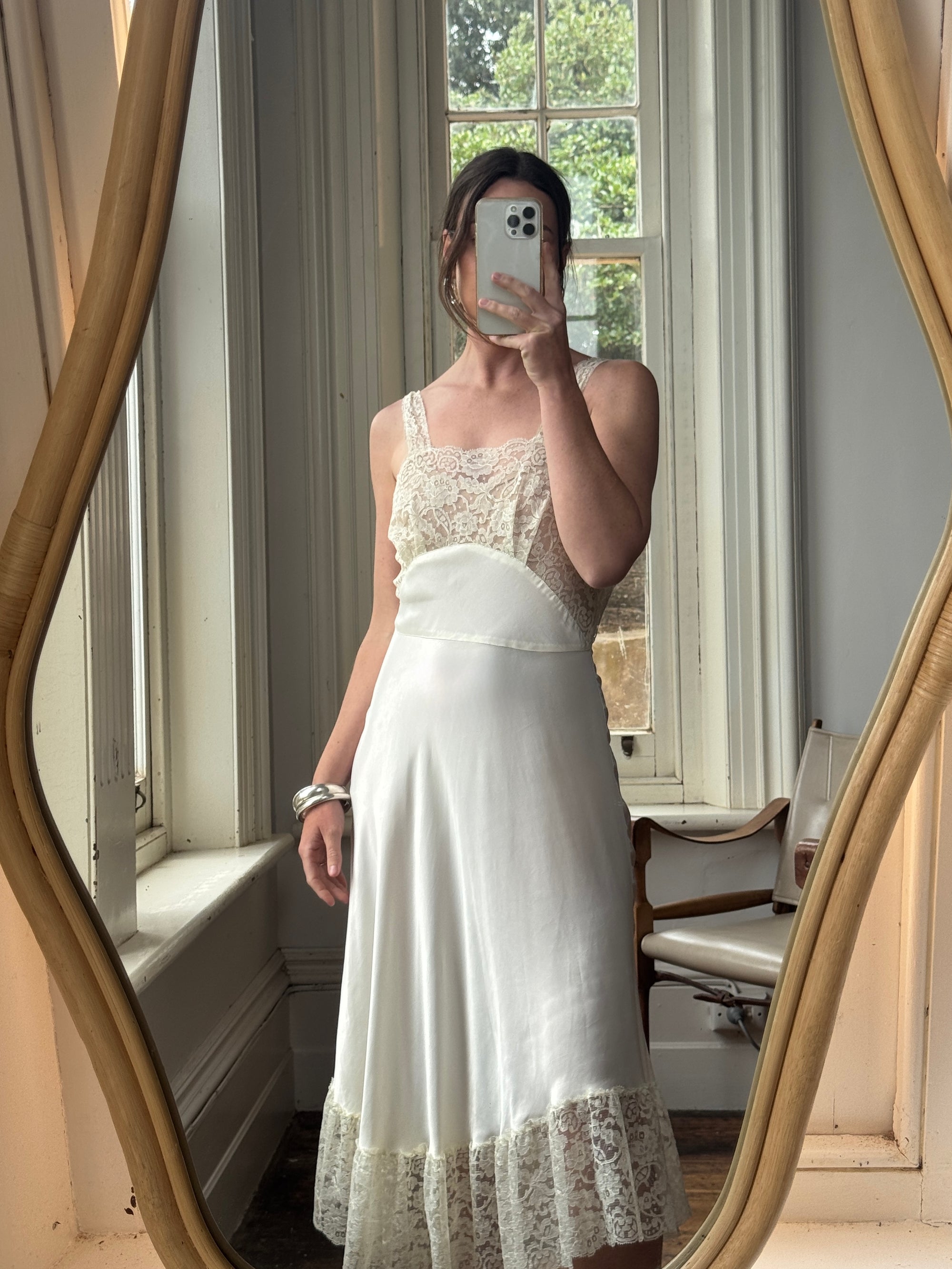 Vintage 40s Bias Cut Satin Bridal Slip Ivory