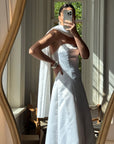 Vintage 90s A-Line Strapless Satin Wedding Dress with Shawl