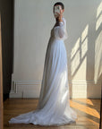 Vintage 60s Poet Sleeve Chiffon Wedding Gown