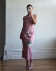 Vintage 90s Dusty Rose Floral Silk Halter Scarf Top and Skirt Set