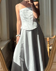 Vintage 90s Jacquard Corset Satin Dress Ice Blue