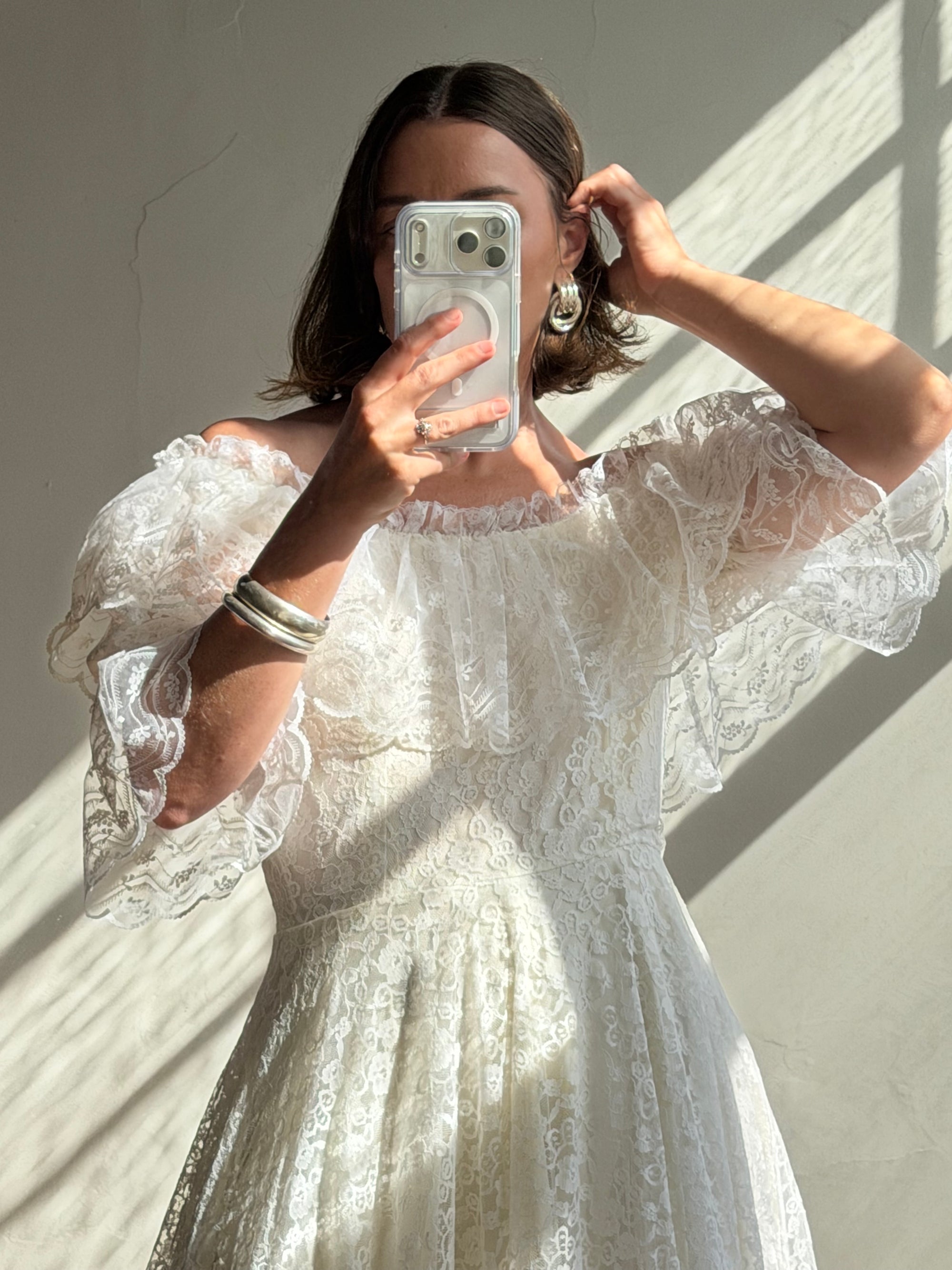 Vintage 70s Lace Prairie Wedding Dress