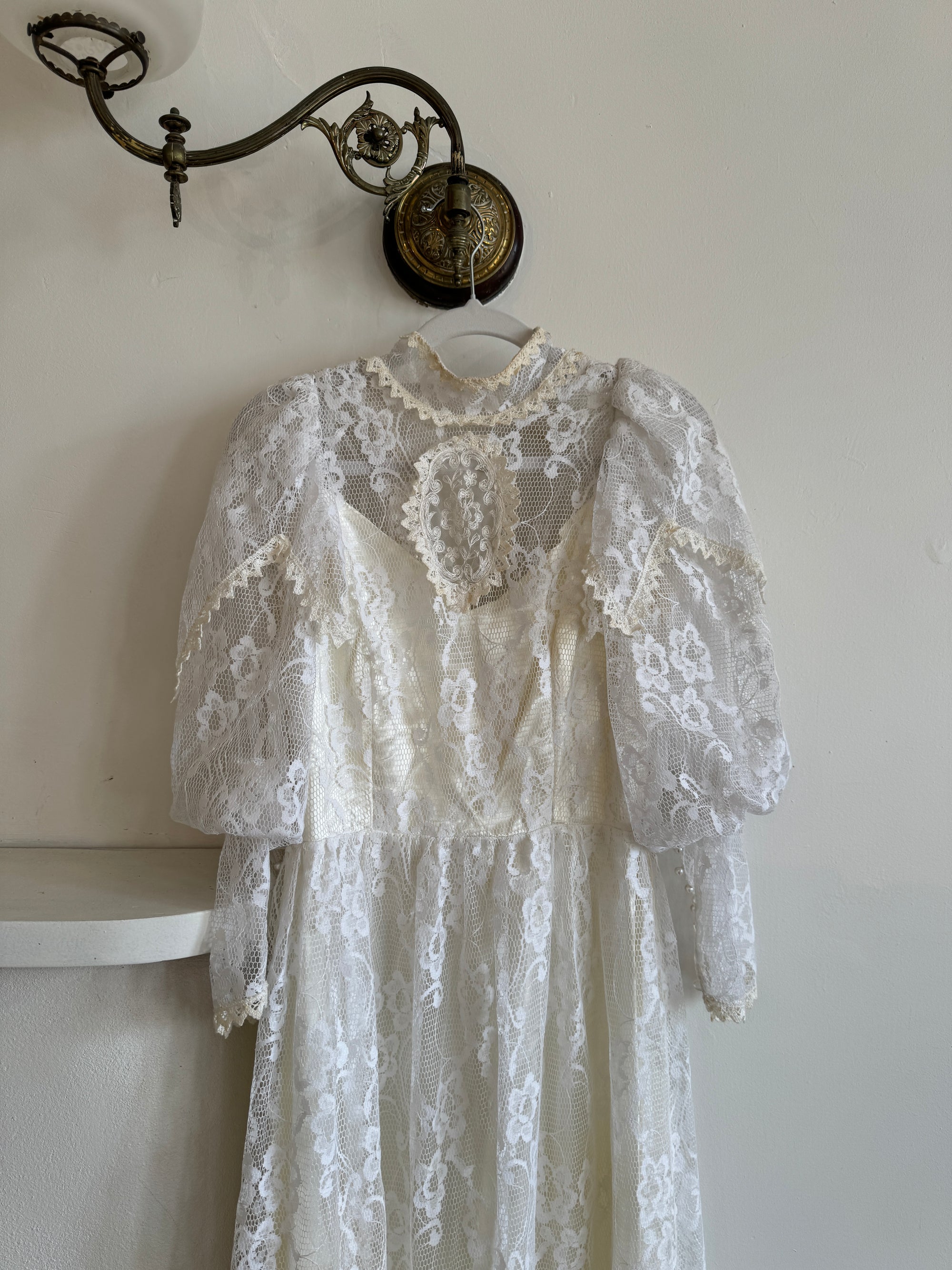 Vintage 70s Crochet Lace Mesh Maxi
