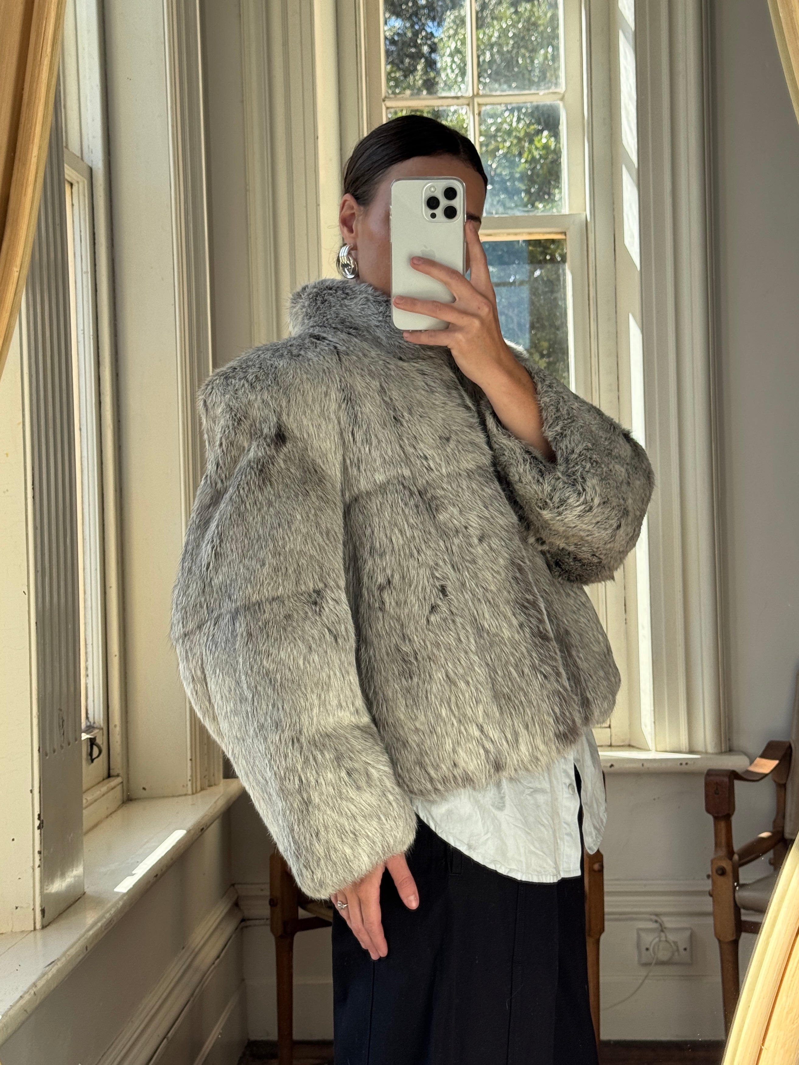 Vintage Grey Marle Fur Cropped Coat