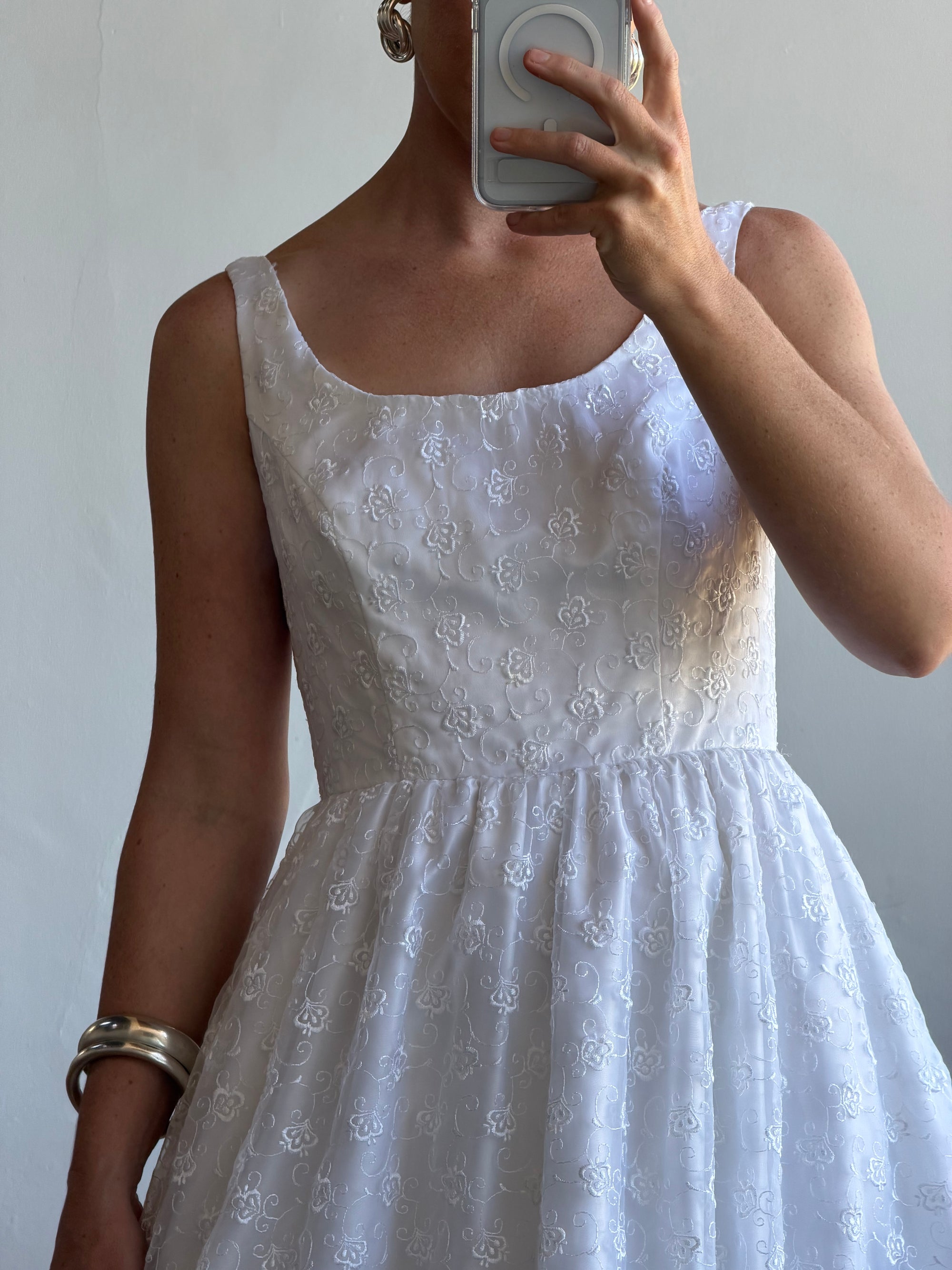 Vintage 90s Scoop Neck Floral Wedding Dress