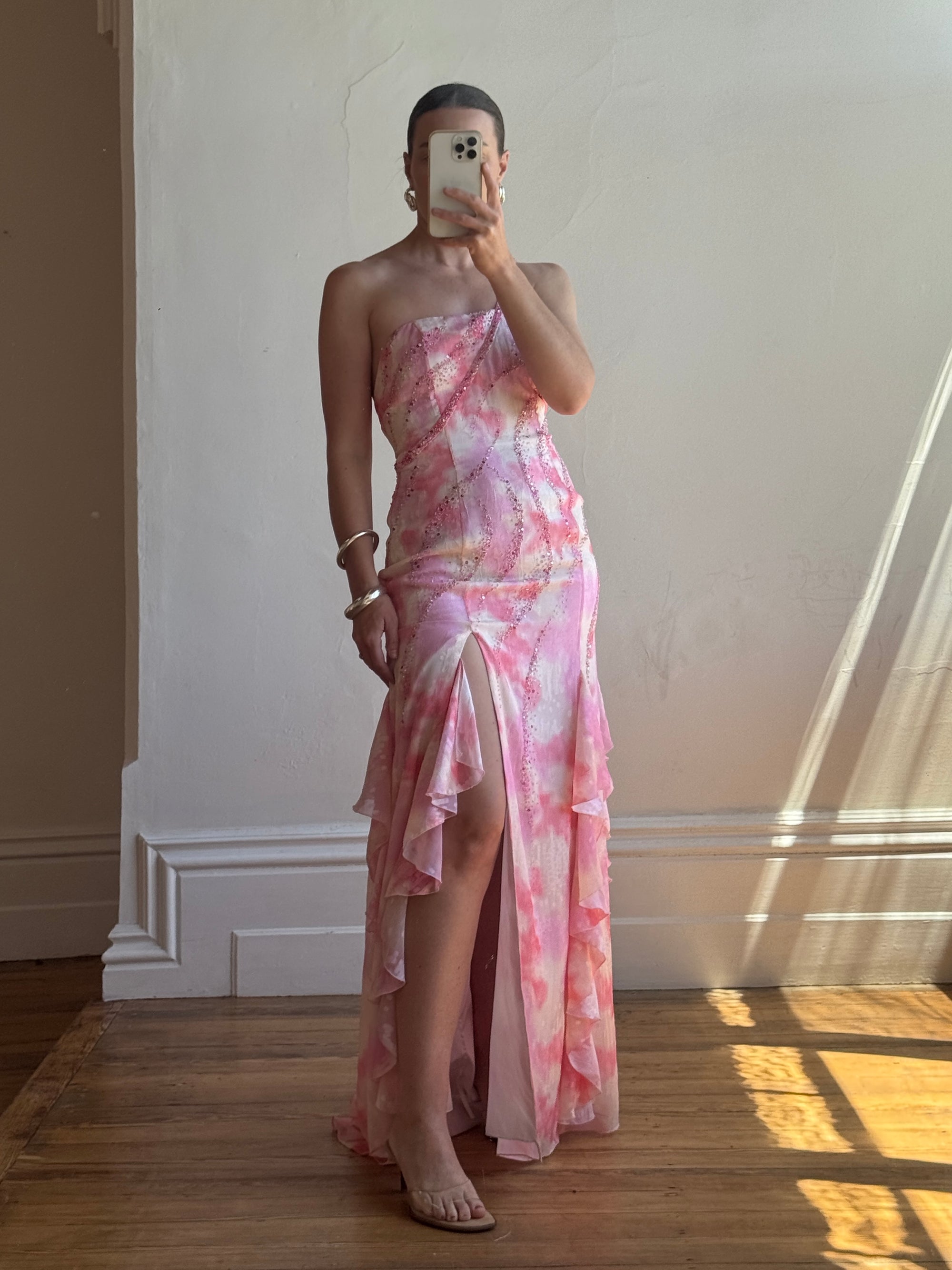 Vintage Y2K Fairy Floss Embellished Ruffle Gown