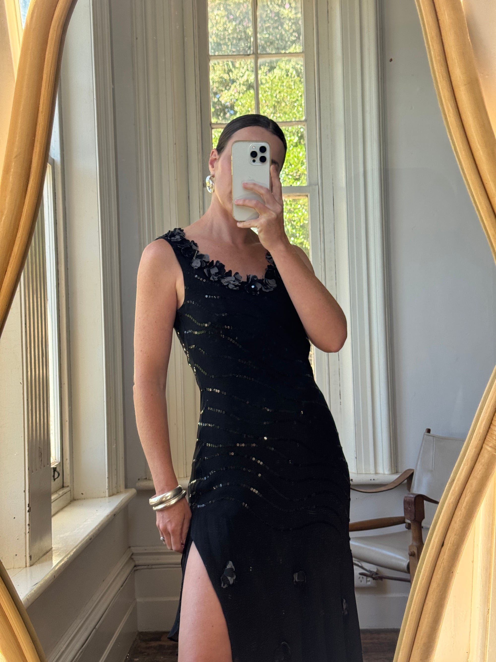 Vintage Y2K Pure Silk Sequin Fairy Dress Noir