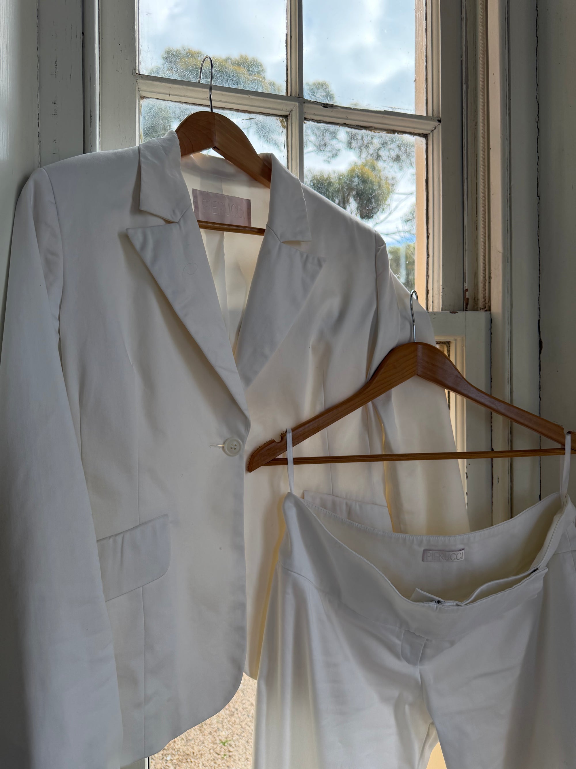 Vintage 90s Low Waist Trouser and Blazer Suit Set Ivory