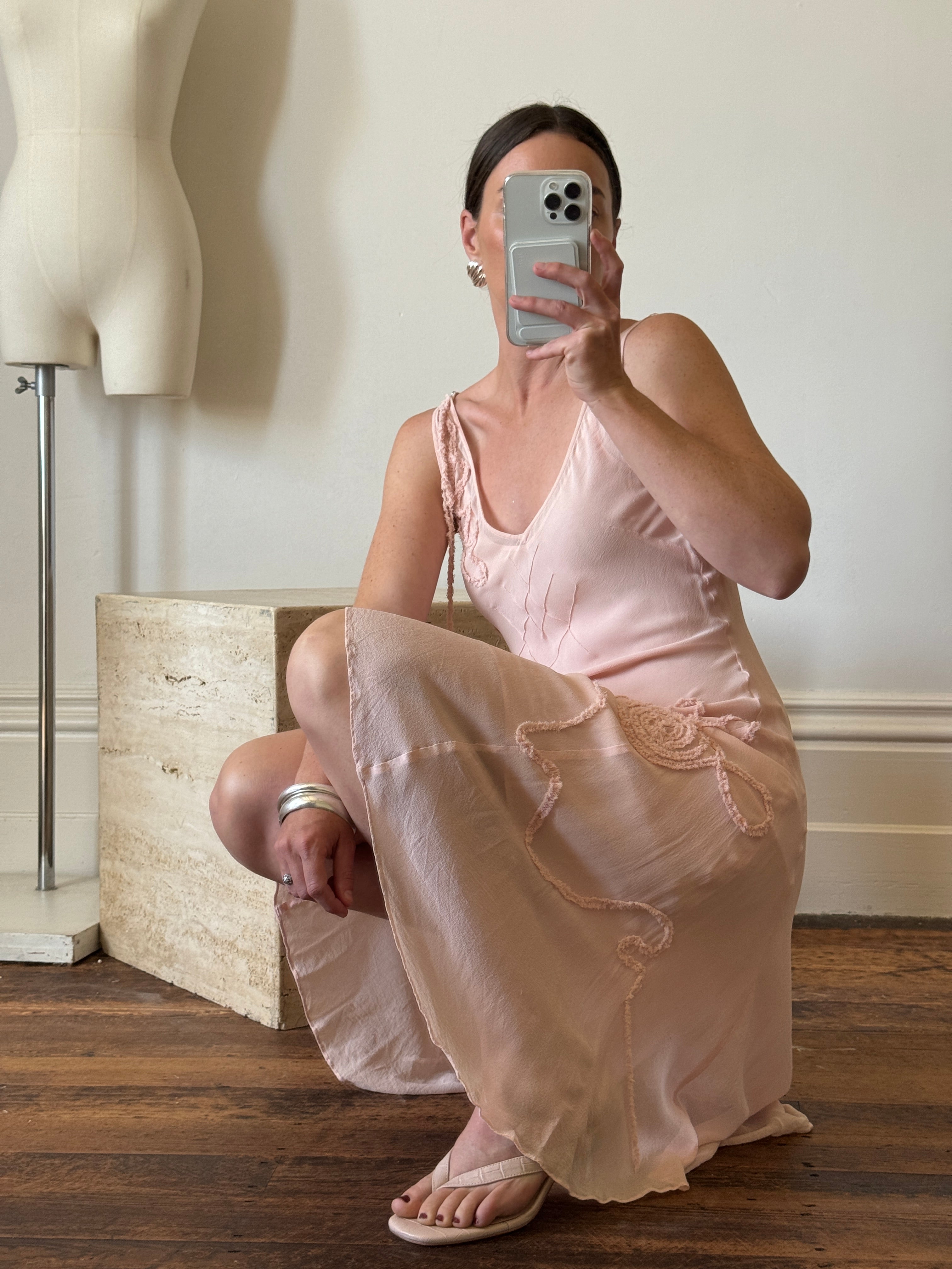Vintage Y2K Nude Swirl Slip Dress
