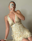 Vintage Y2K Pure Silk Sequin Tassel Disco Dress